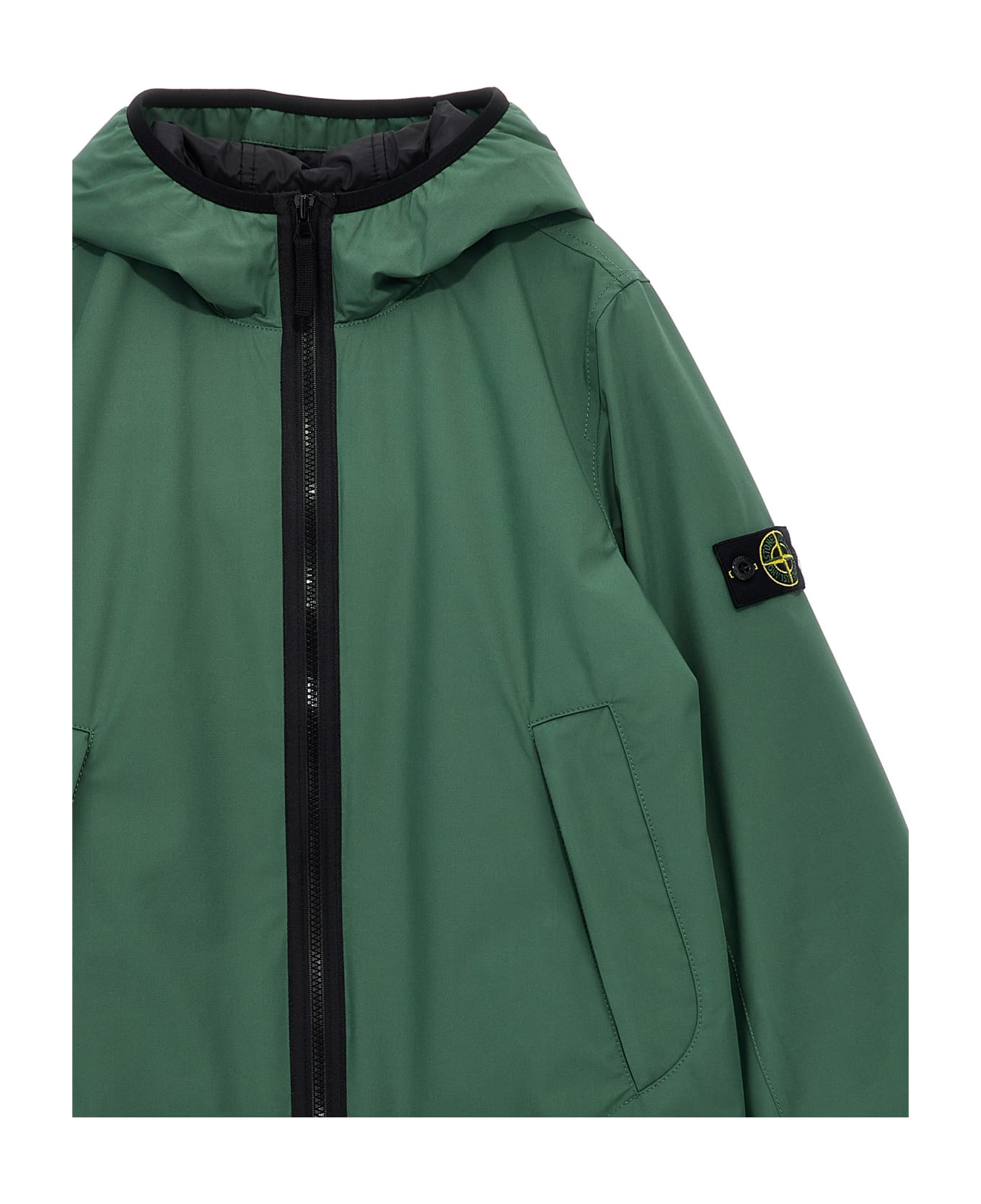 Stone Island Junior Logo Badge Hooded Jacket - Green