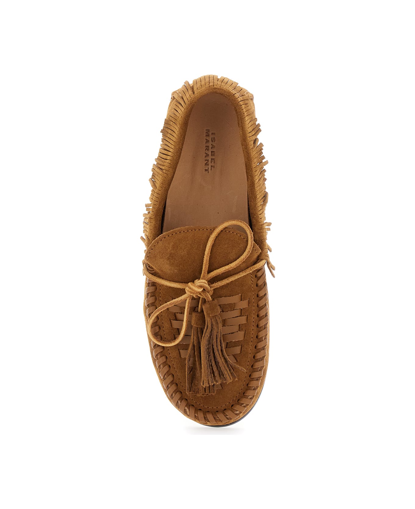 'fitza' Brown Loafers With Fringed Details And Front Bow In Suede Woman