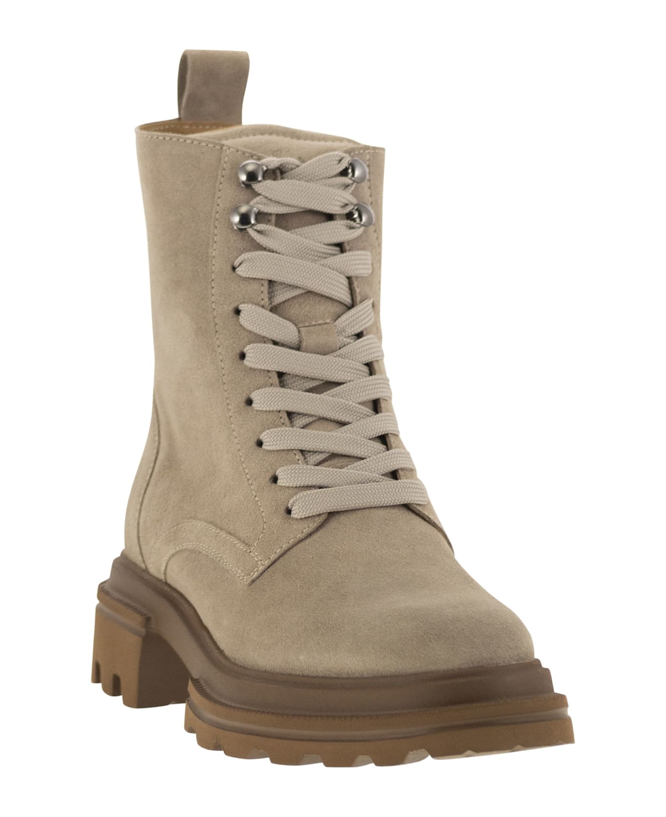 Hogan H674 - Suede Lace-up Boot - Beige