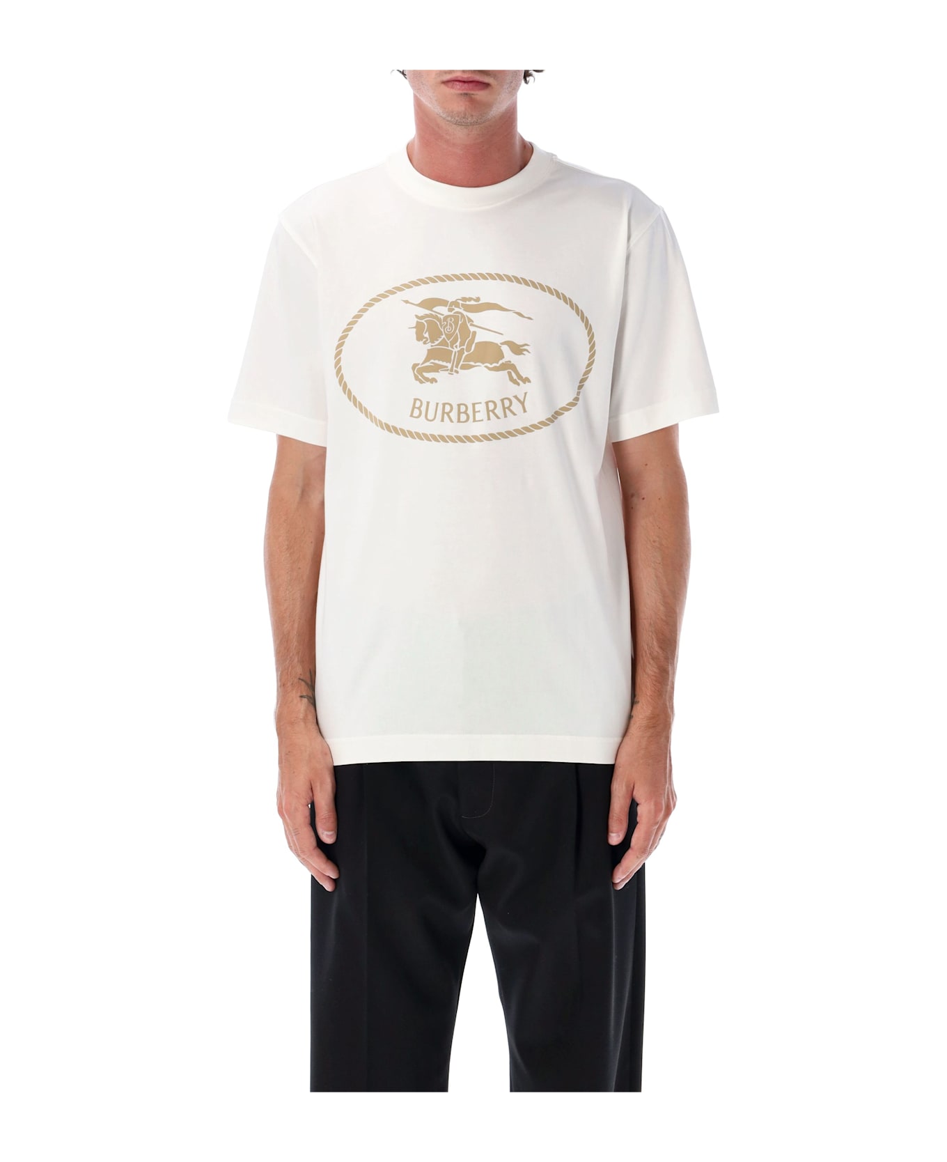 Burberry London Chalk White Cotton Knight Stamp T-shirt - CHALK WHITE