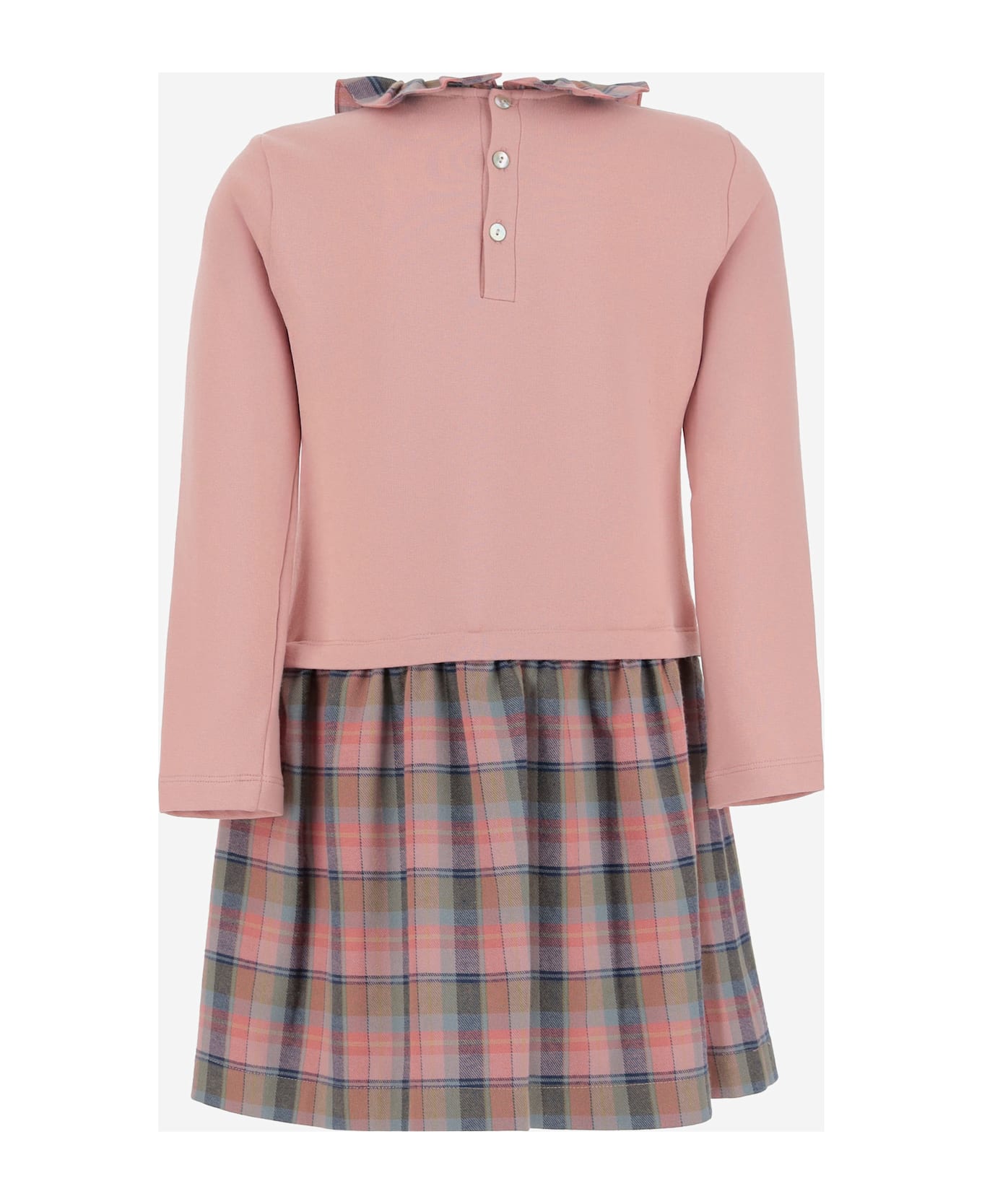 Nicoletta Fanna Dress With Ruffle Collar And Check Skirt - Pink