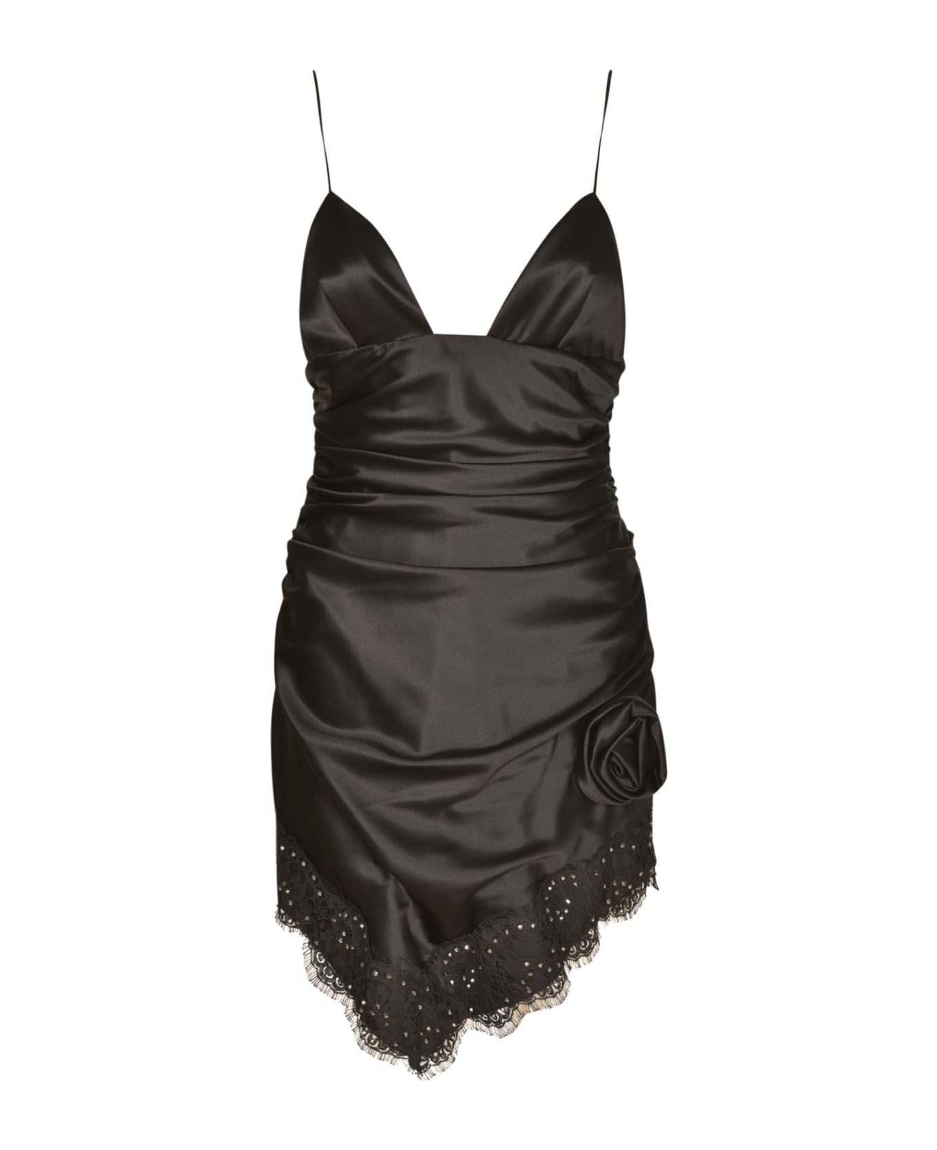 Alessandra Rich Lace & Hotfix Mini Dress - Black