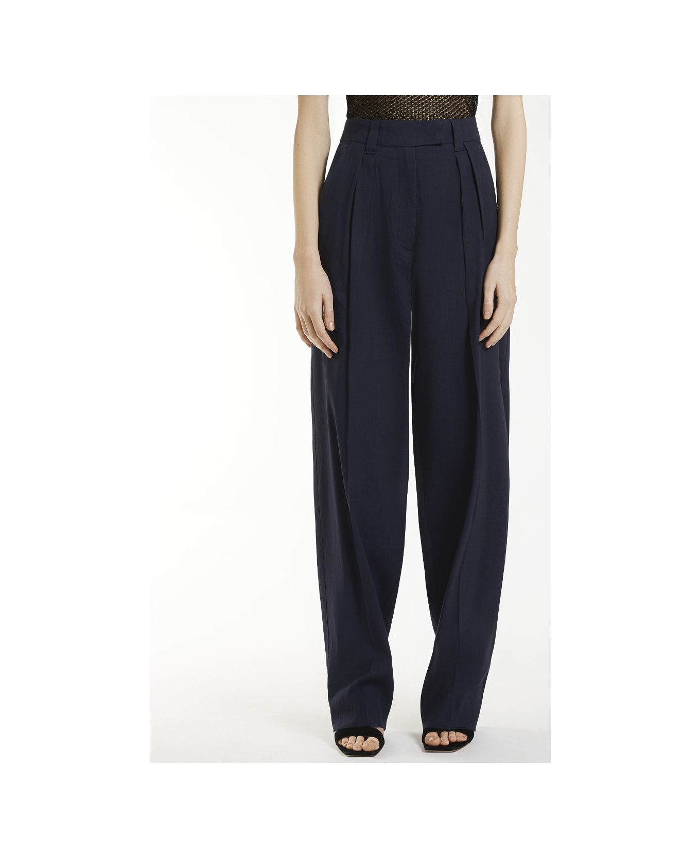 Marella Stretch Viscose And Linen Straight Trousers