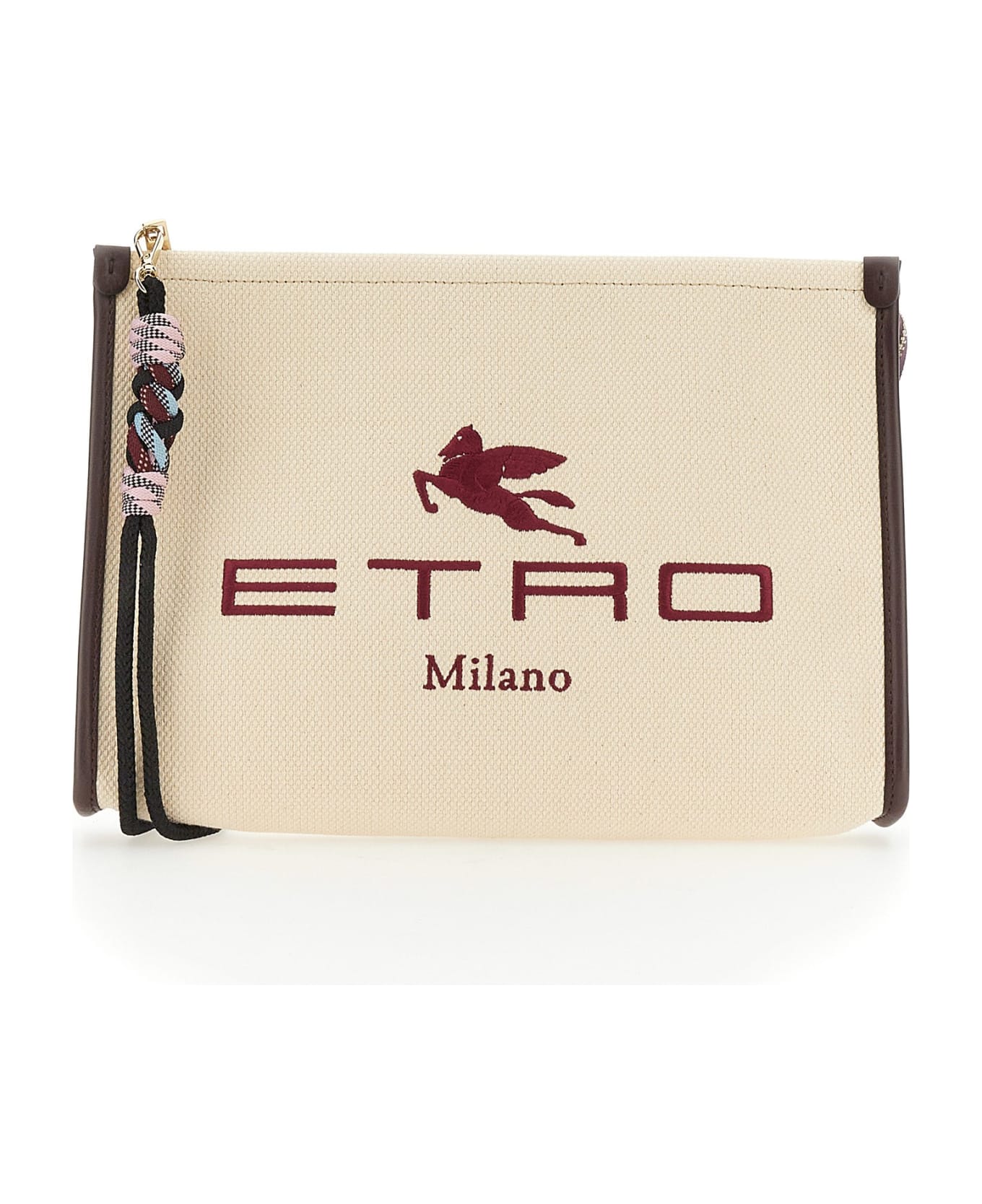 Etro Pouch Necessaire With Logo Embroidery - White