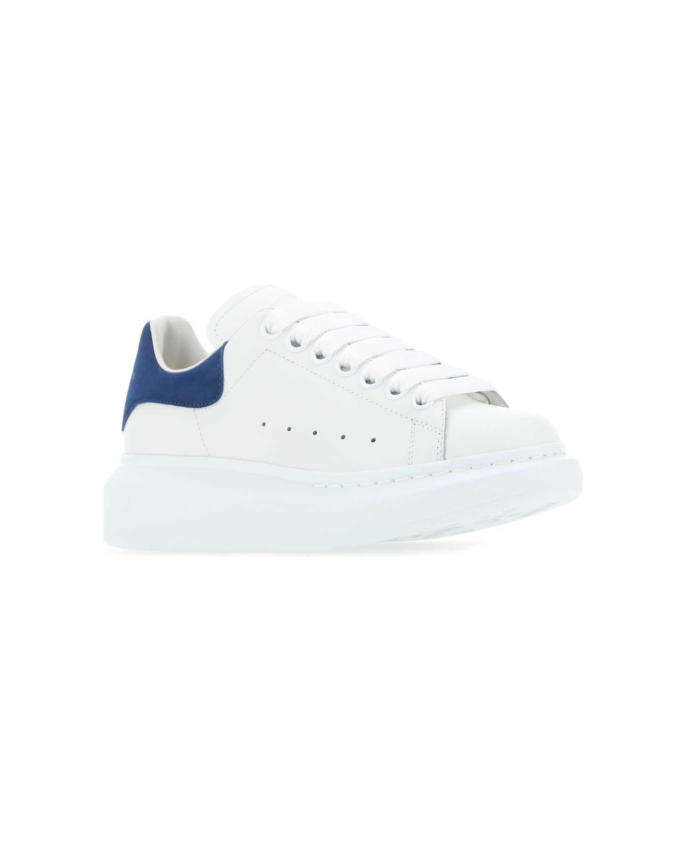 Alexander McQueen White Leather Sneakers With Blue Suede Heel - 9086
