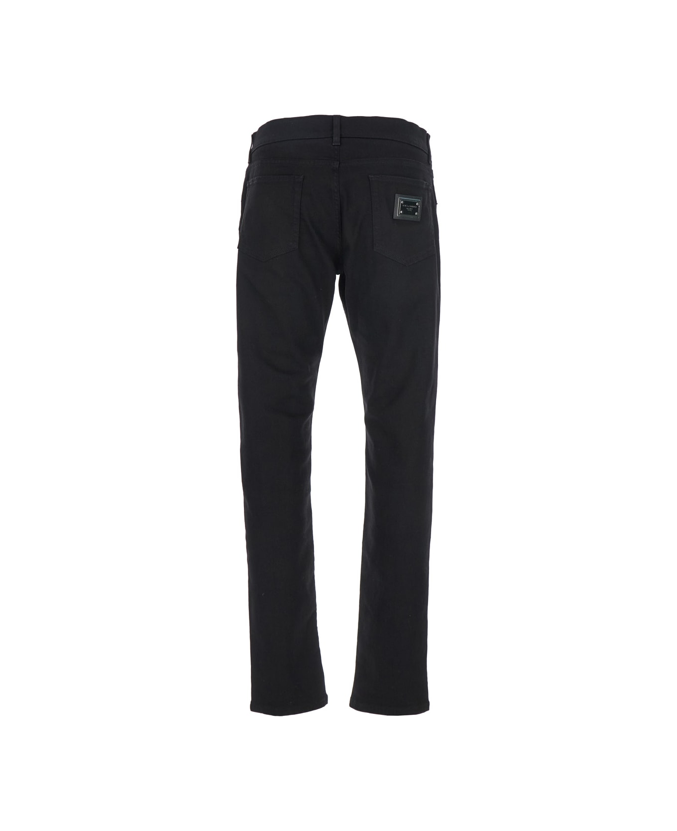 Dolce 
Gabbana Black Jeans With Logo Patch On The Front And Logo Plaque On The Rear In Denim Man - Black