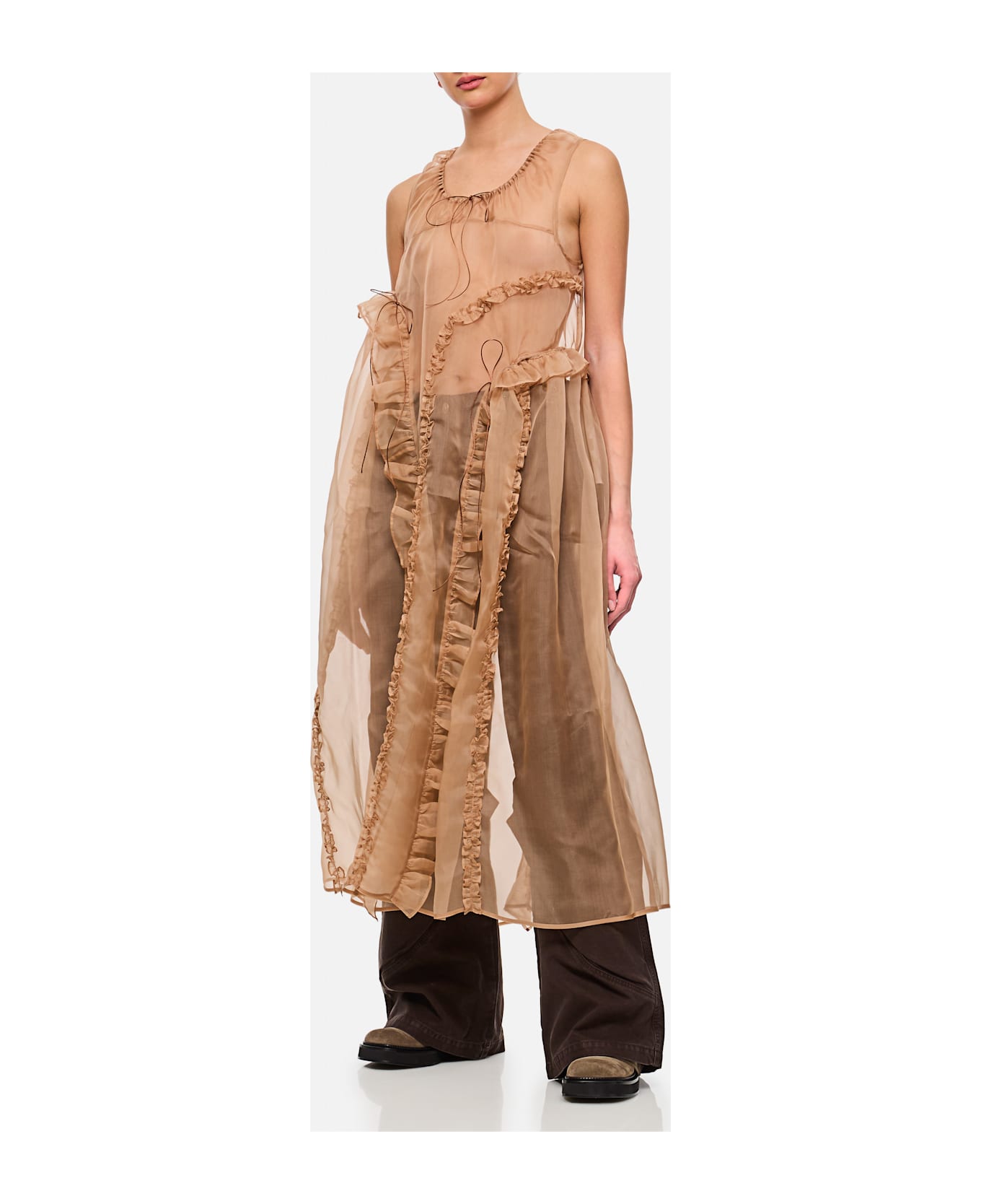 Cecilie Bahnsen Opal Ruffle Silk Satin Dress - Brown