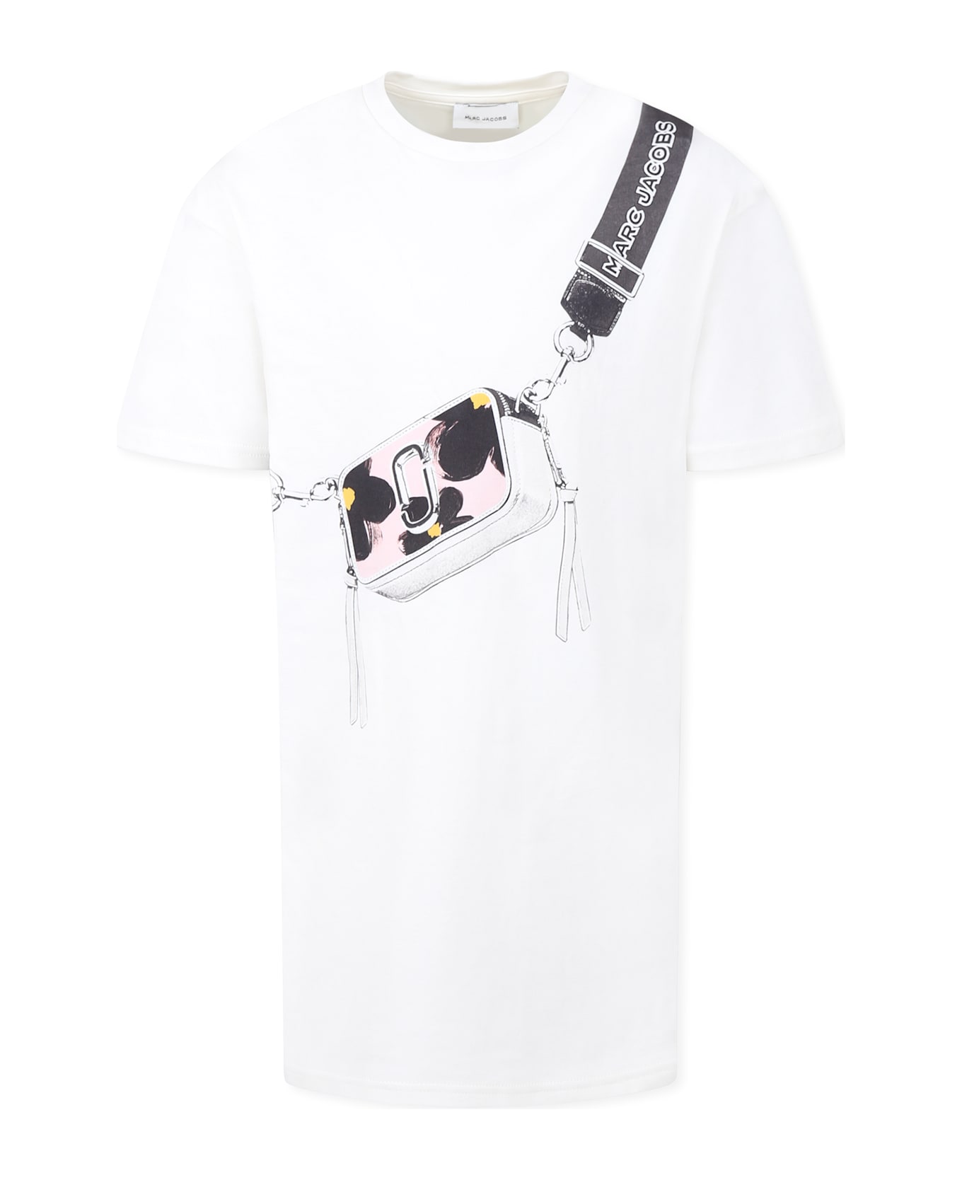 Little Marc Jacobs White Dress For Girl With Bag Print - White