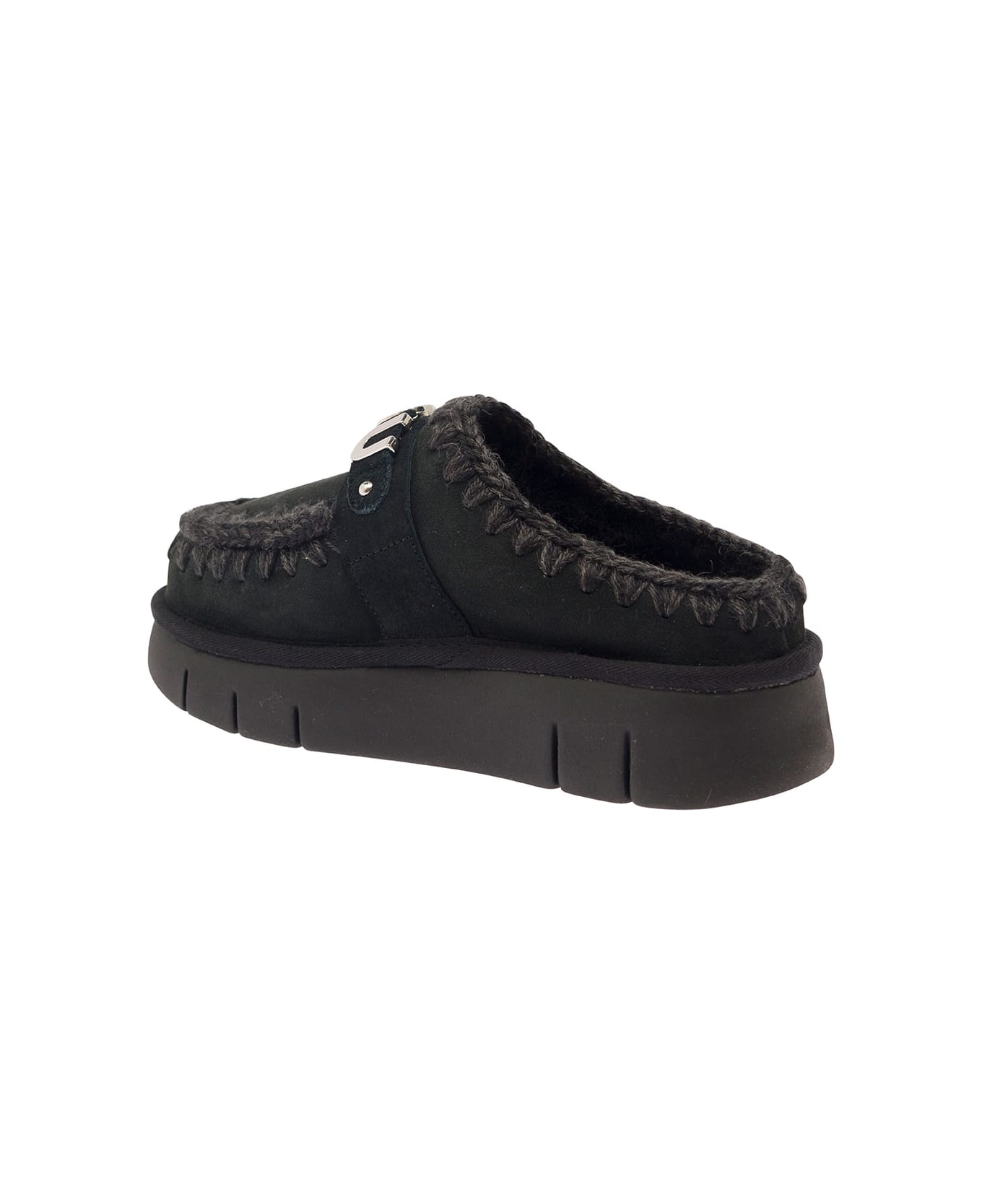 Mou 
bounce
 Black Mules With Logo Lettering And Open Rear In Suede Woman - Bkbk