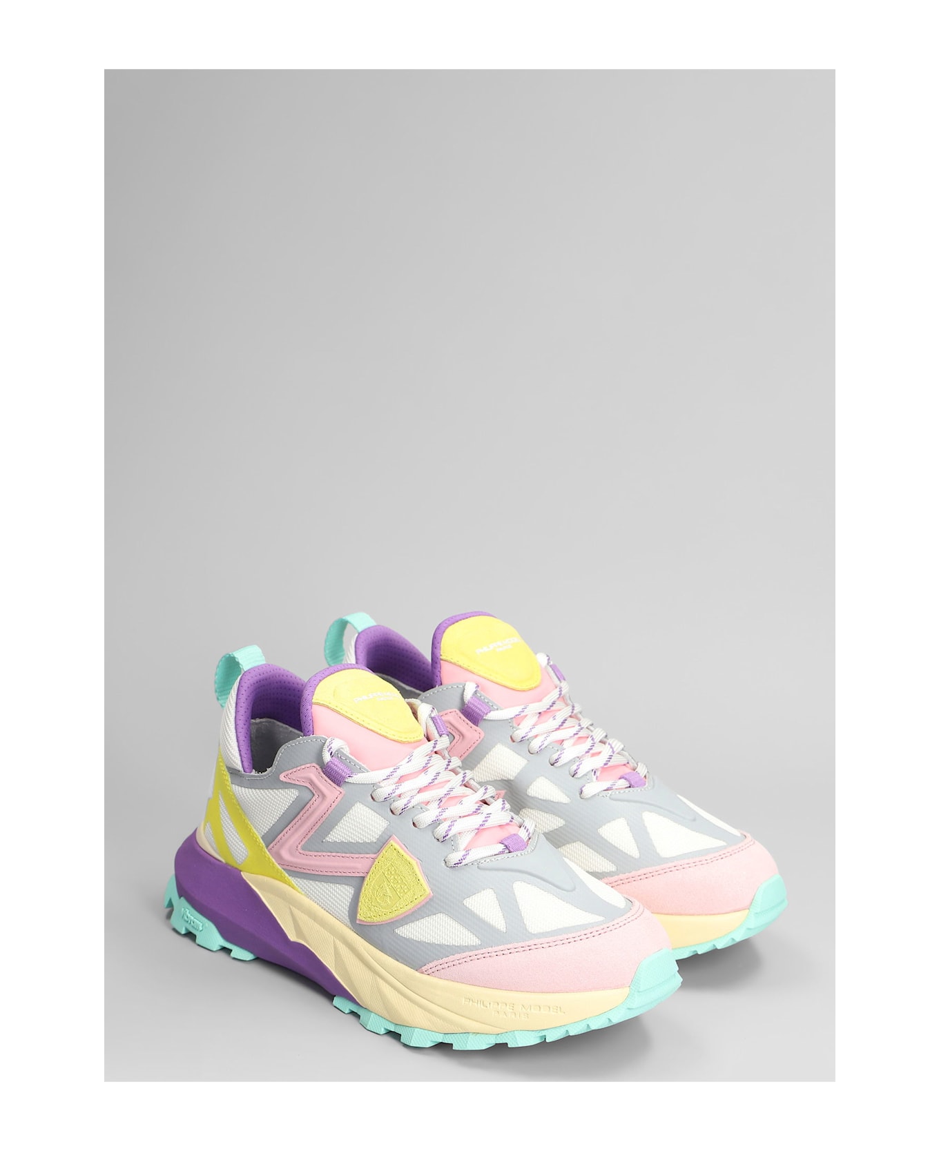 Philippe Model Rocx Low Sneakers In White Leather And Fabric - white