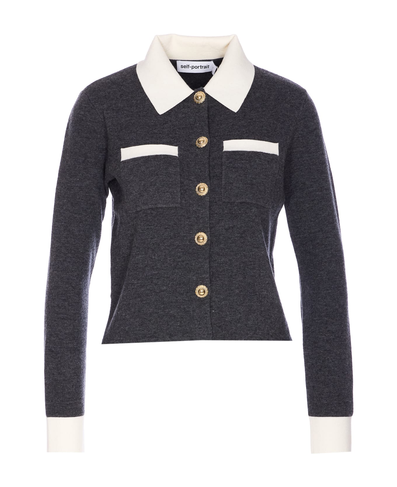 self-portrait Contrast Collar Cardigan - Grey