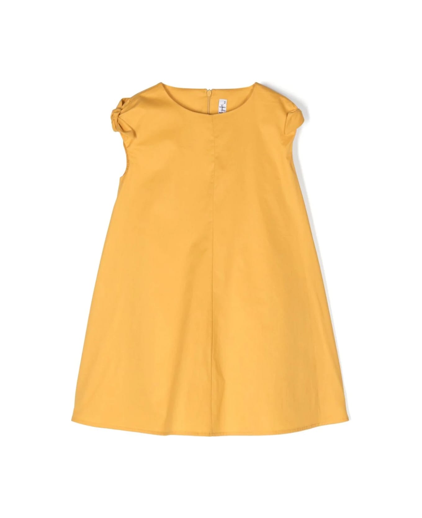 Il Gufo Curcuma Yellow Stretch Poplin Dress With Ribbons - Yellow