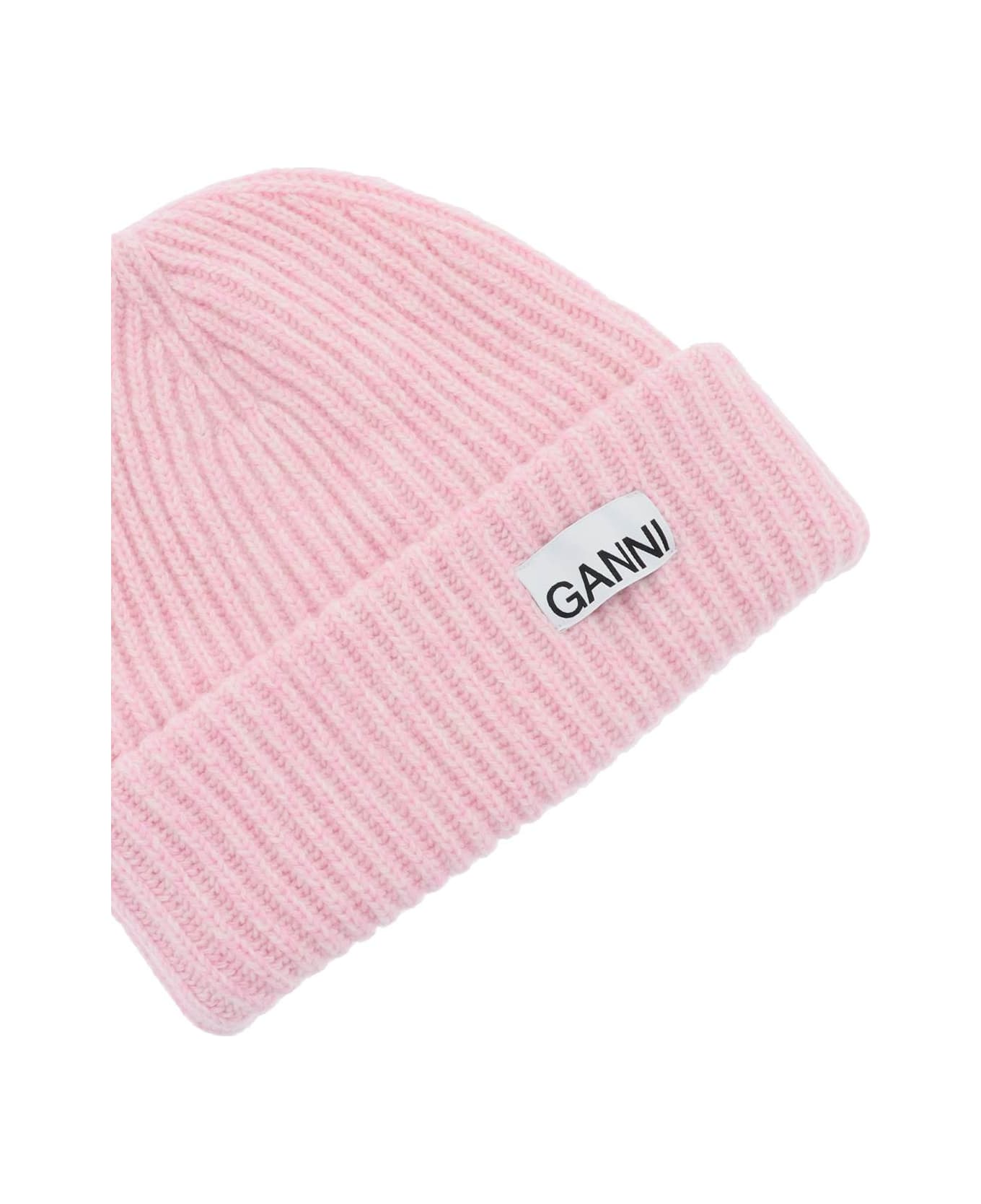 Ganni Beanie Hat With Logo Patch - LILAC SACHET (Pink)