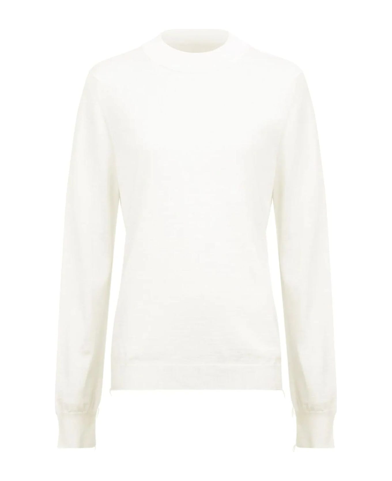 Maison Margiela Rib Trim Plain Long-sleeved Sweater - White