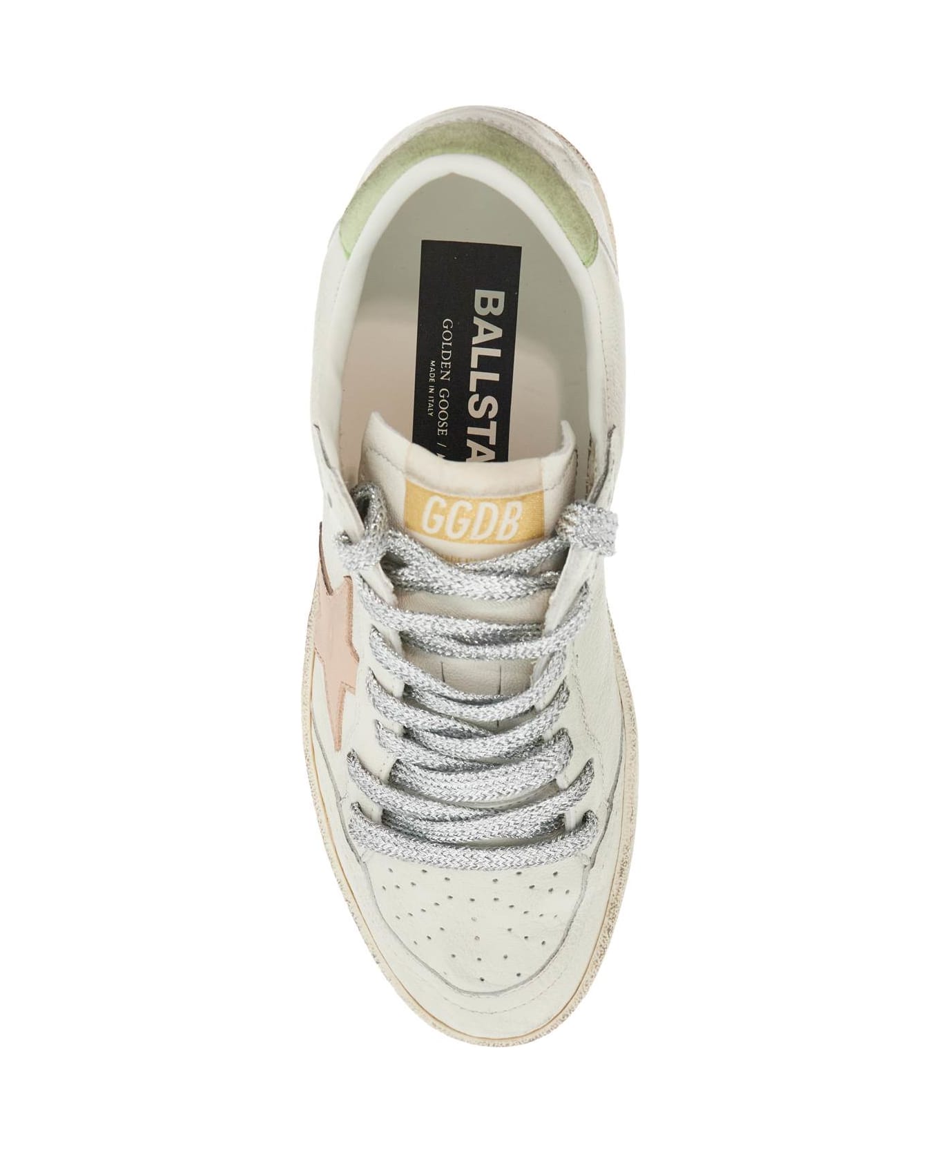 Golden Goose 'ball Star' White Leather Sneakers - WHITE/MOONLIGHT PINK/NILE GREEN (White)