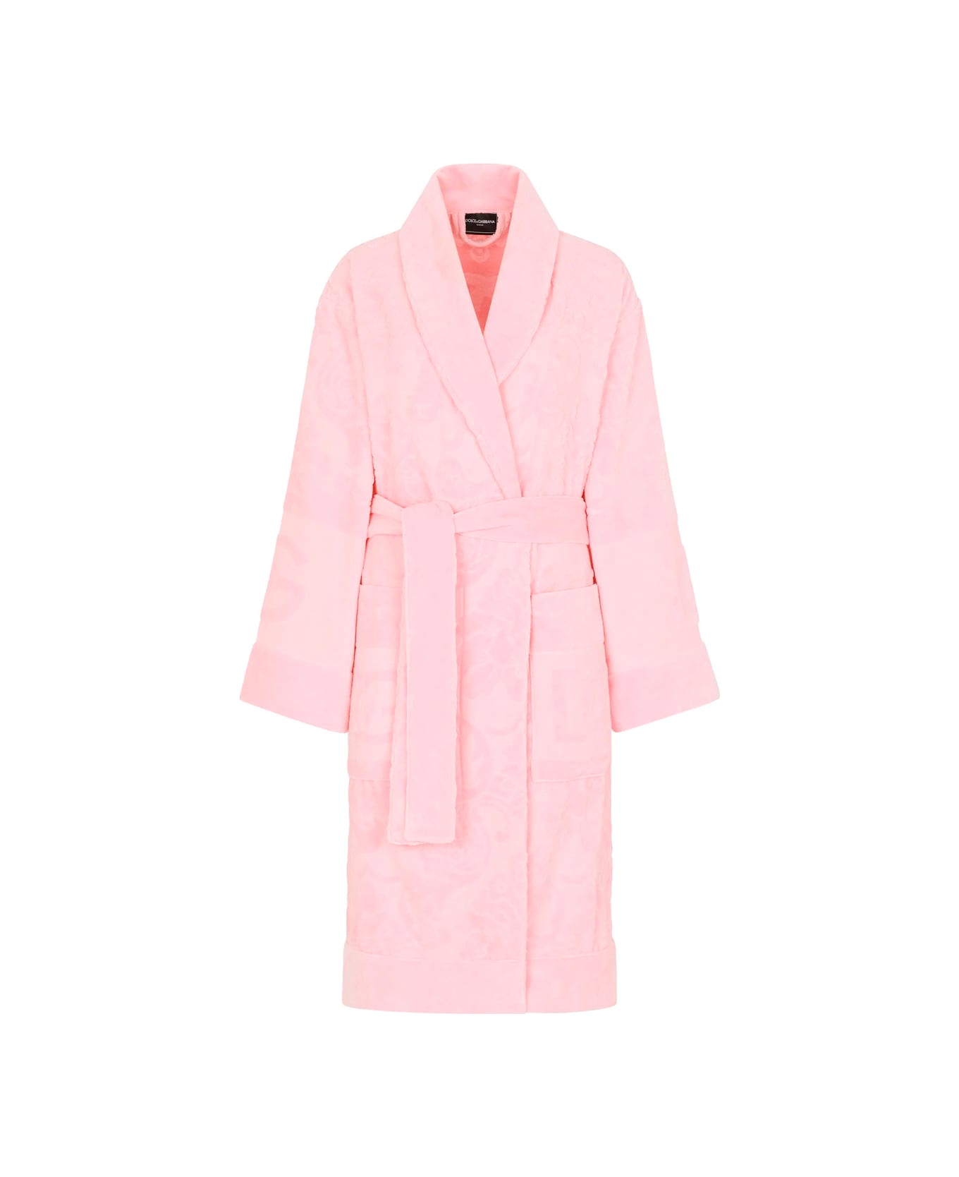 Dolce 
Gabbana Pink Bathrobe With Front Belt Closure And Two Front Maxi Patch Pockets In Cotton Home - Pink