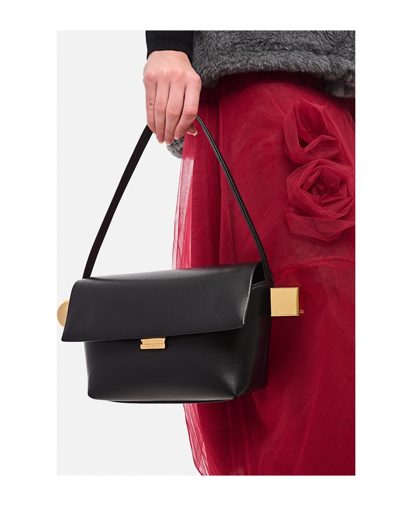 Jacquemus Le Rond Carre Leather Shoulder Bag - BLACK
