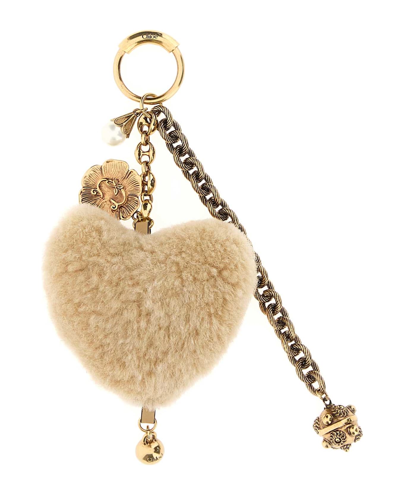 Chloé Two-tone Shearling And Metal Charm - SUMMERYBEIGE