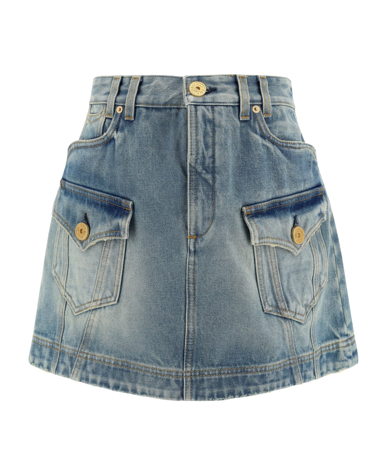 Balmain Western Skirt In Denim - 6ff Bleu Jean