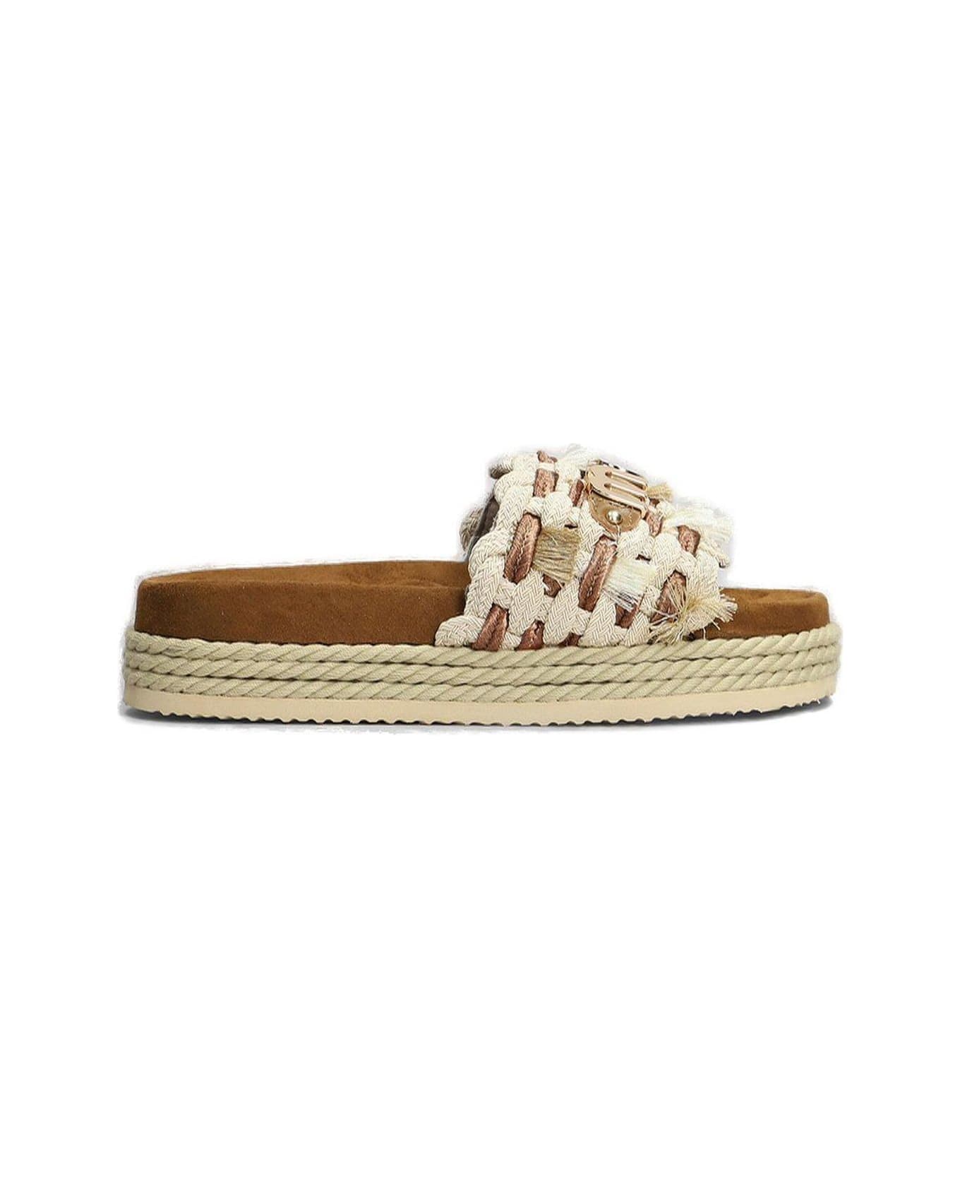 Mou Monoband Rope Fringed Sandals - Beige