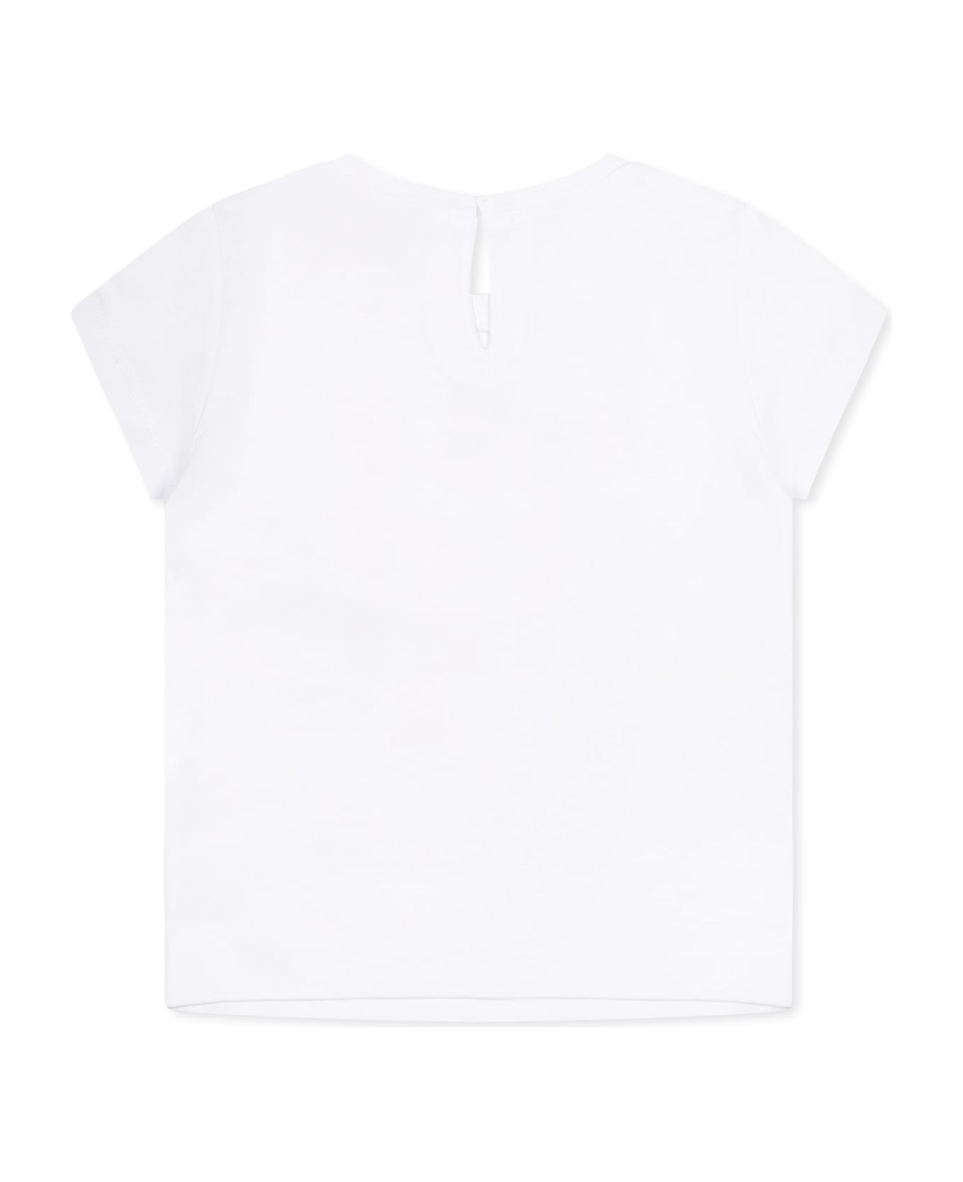 Monnalisa White T-shirt For Baby Girl With Cat - White