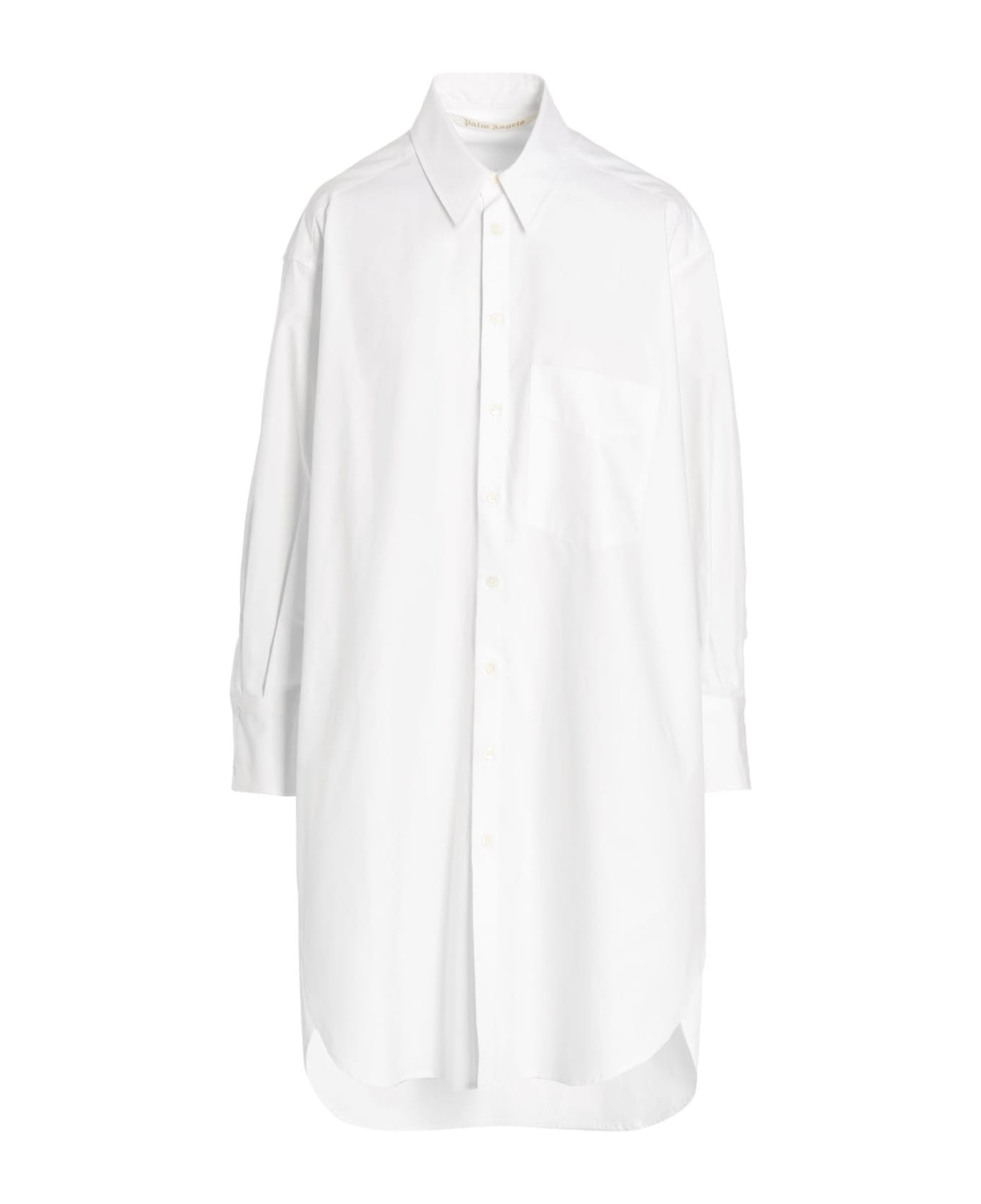 Palm Angels 'logo Rhinestones  Shirt Dress - White