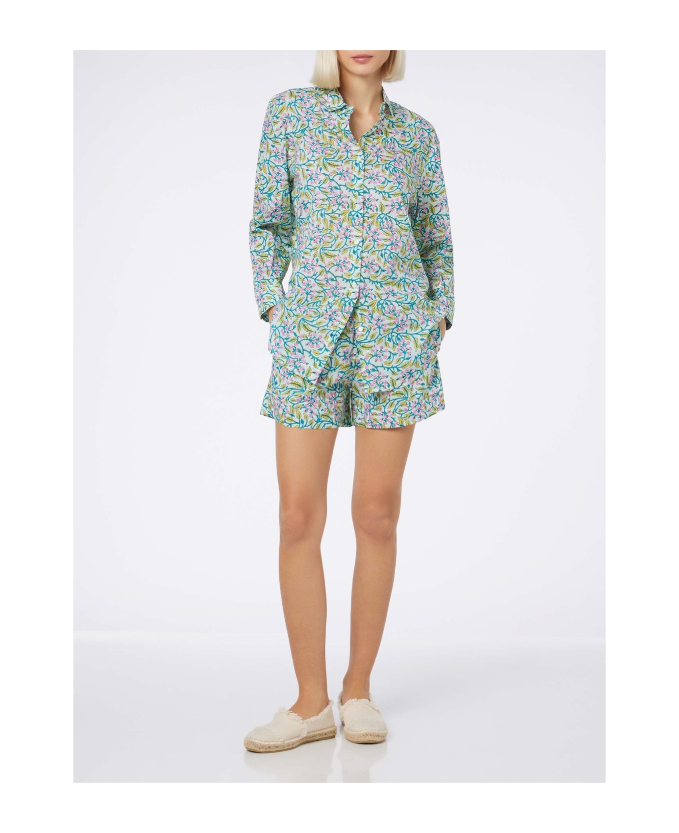 MC2 Saint Barth Woman Cotton Flower Pull Up Shorts Meave - GREEN