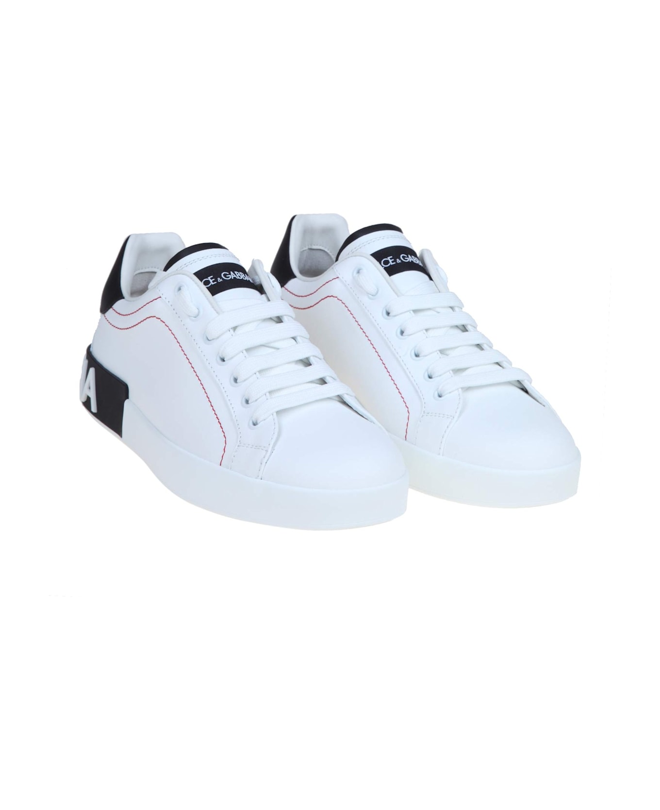 Dolce & Gabbana Portofino Sneakers In White Leather - white/black