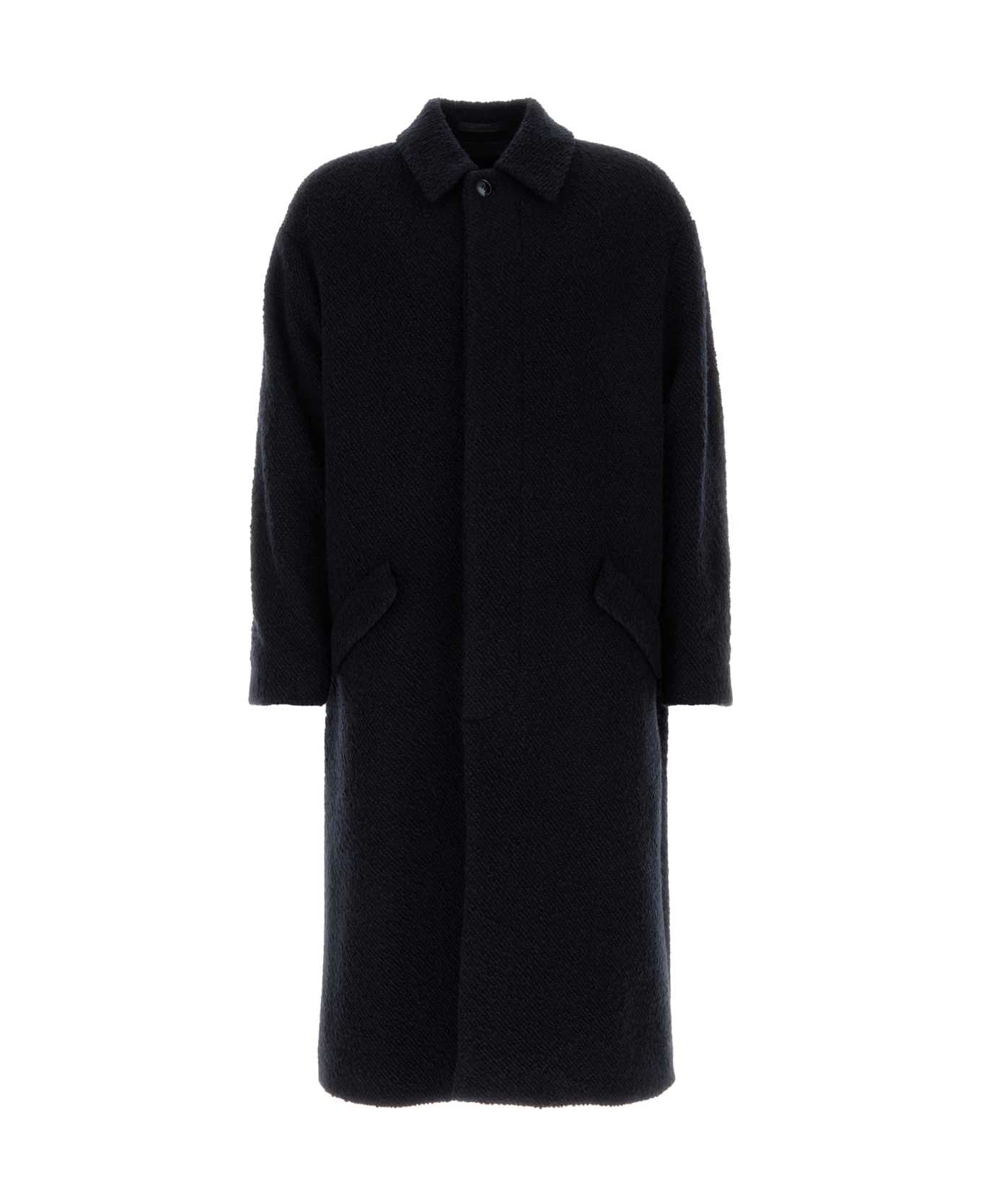 Giorgio Armani Dark Blue Wool Blend Coat - NAVY