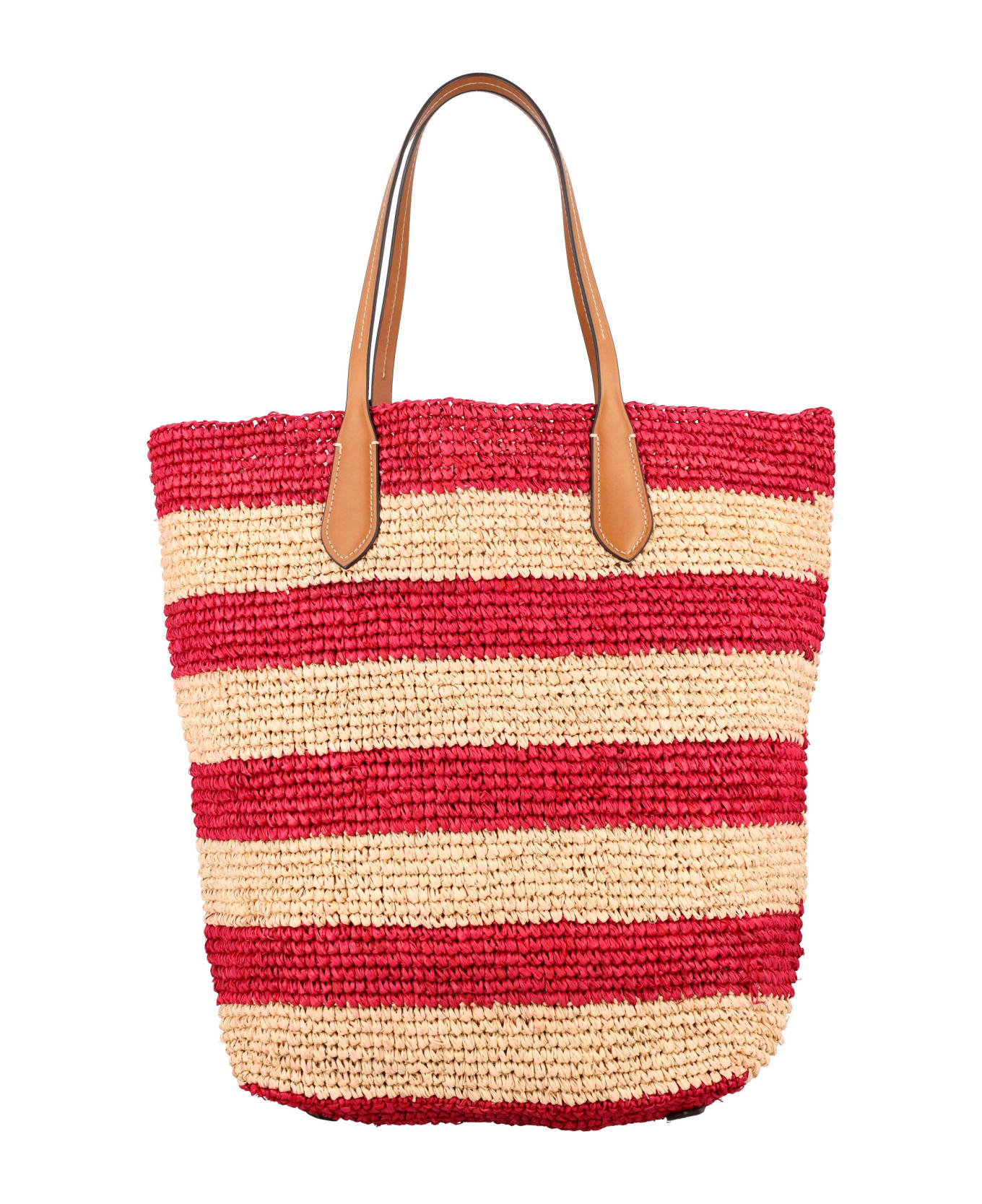 Polo Ralph Lauren Striped Straw Tote Bag - NATURAL RED
