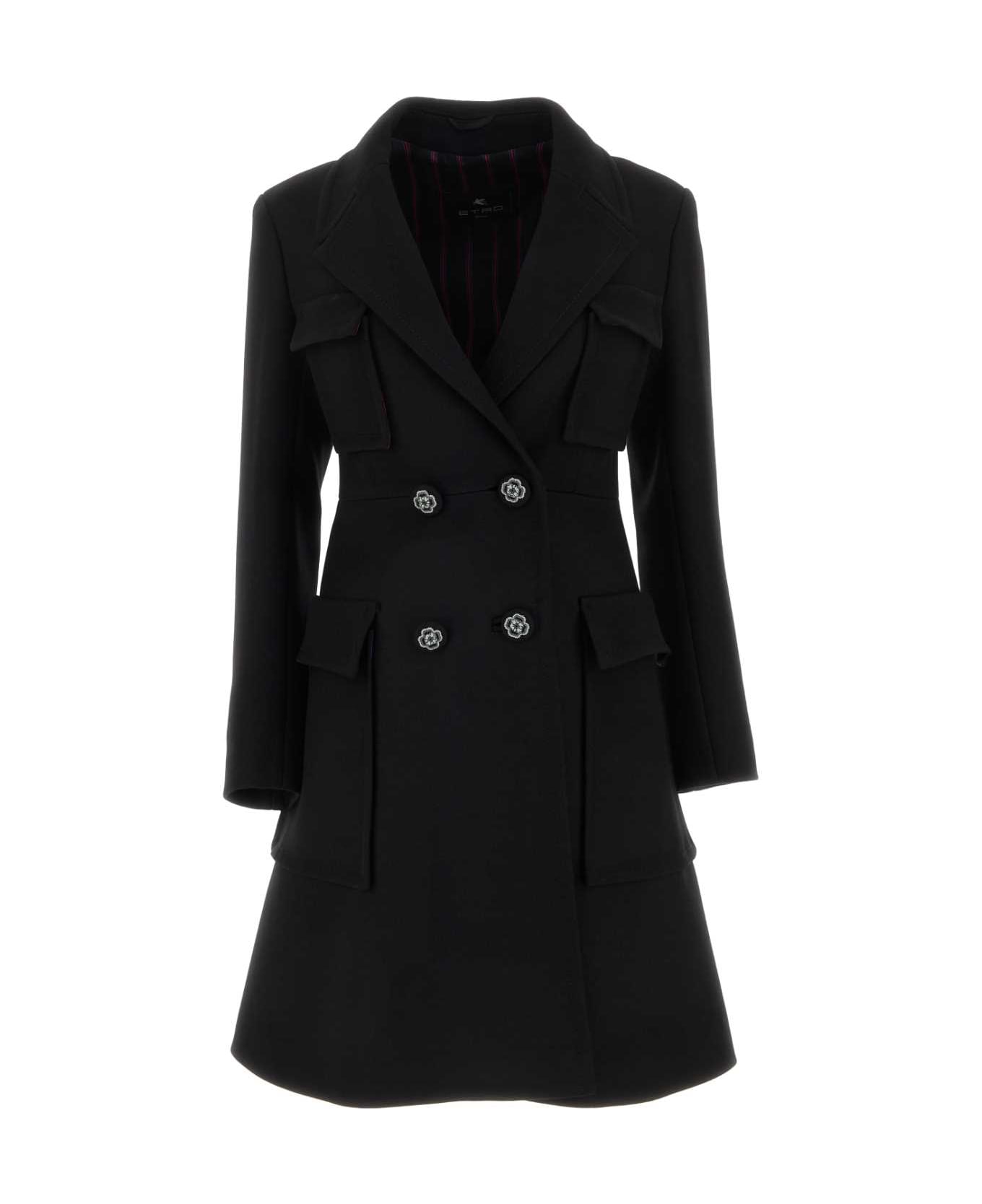 Etro Black Wool Coat - BLACK レインコート