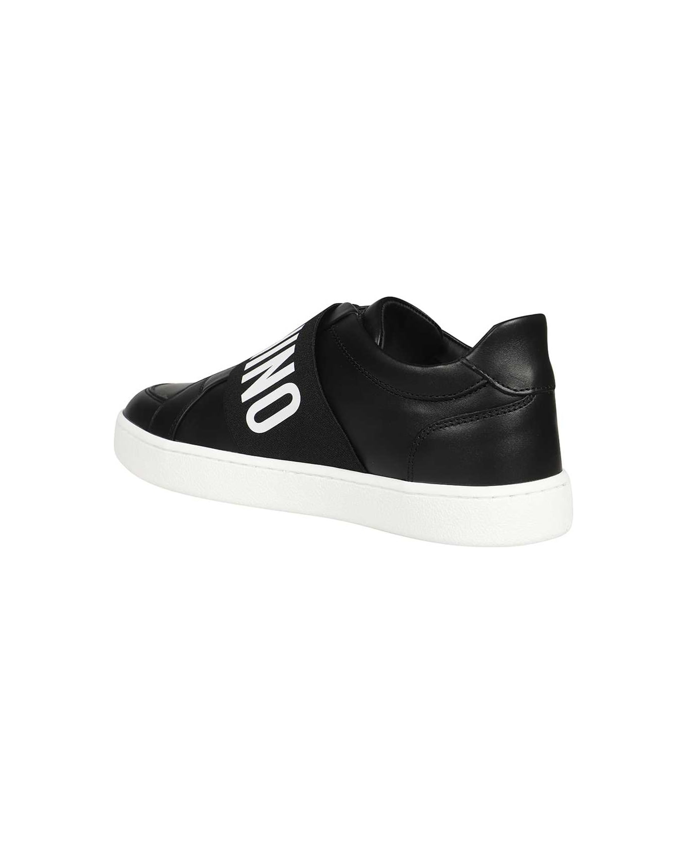 Moschino Logo Detail Leather Sneakers - black スニーカー