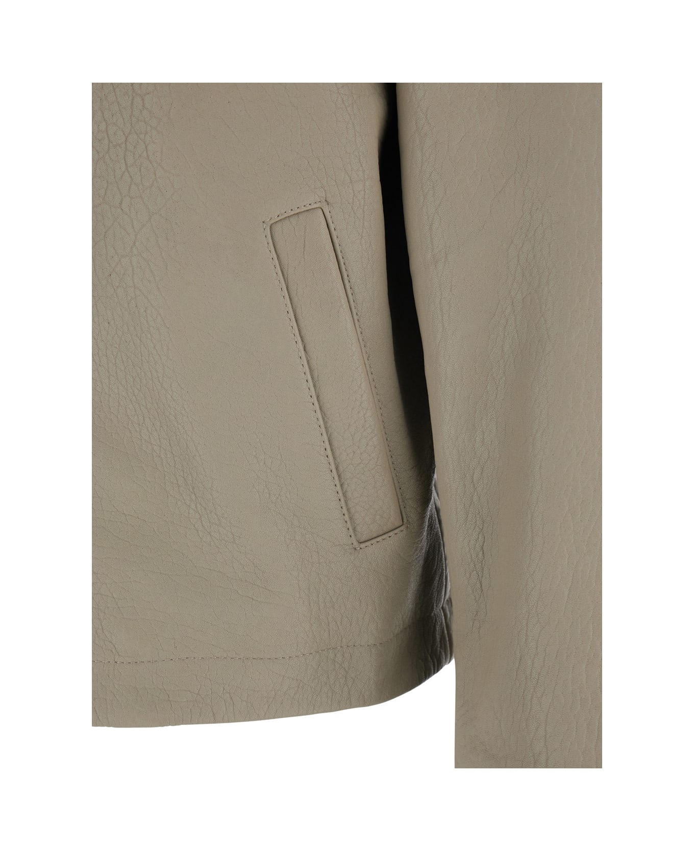 Sunflower Grey Crop Jacket With Classic Collar And Dropped Shoulders In Leather Man - Grey