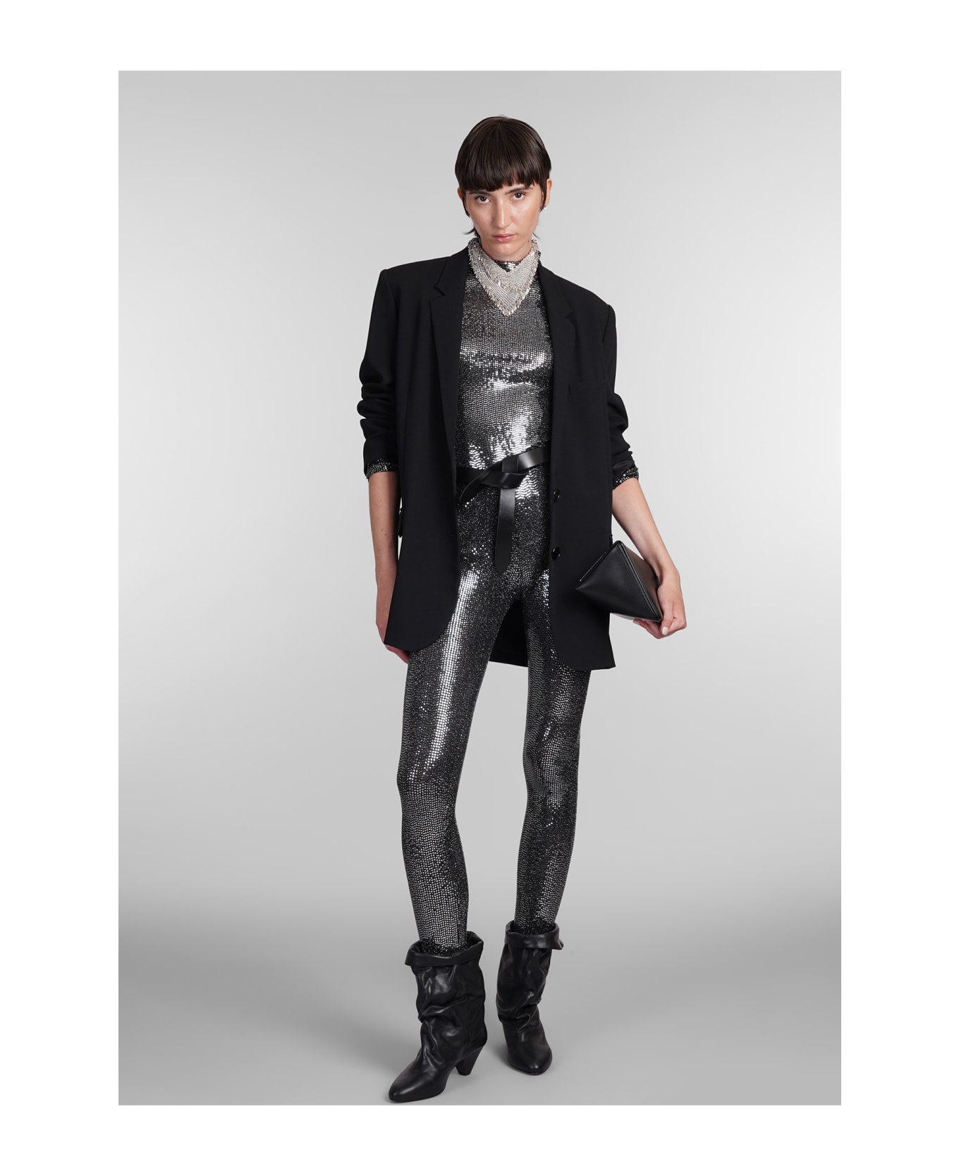 Isabel Marant Joyela Topwear In Silver Nylon - Black Silver Bksi