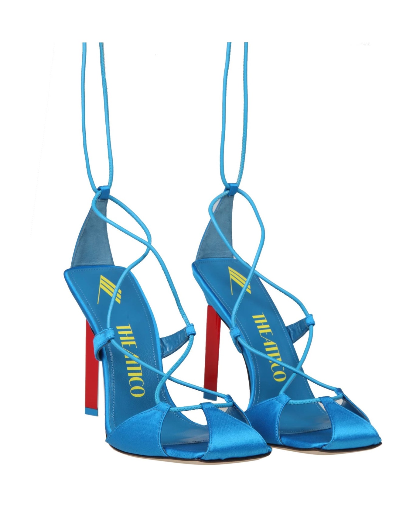 The Attico Adele Sandal In Turquoise Satin - Clear Blue