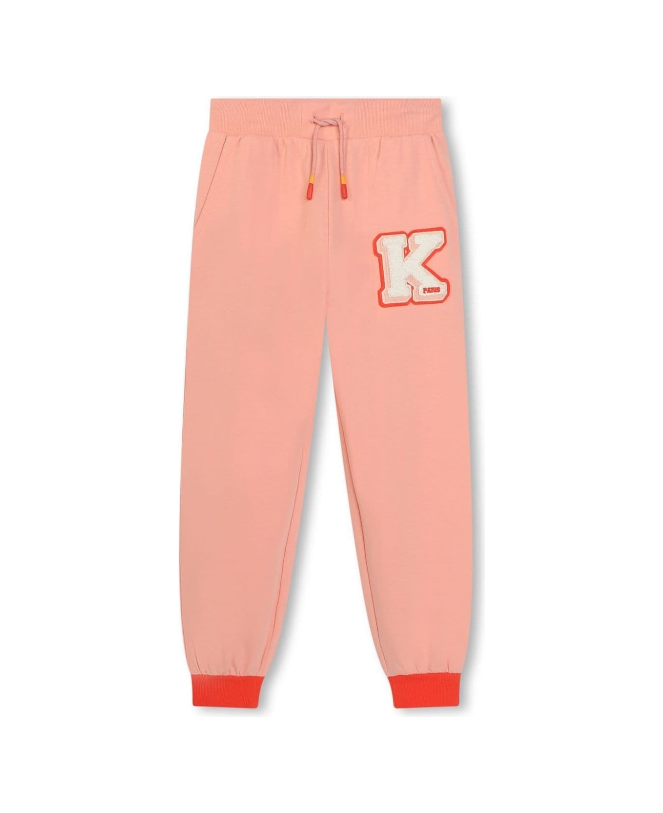 Kenzo Kids Pink Joggers Pants With Logo In Cotton Girl - Pink ボトムス
