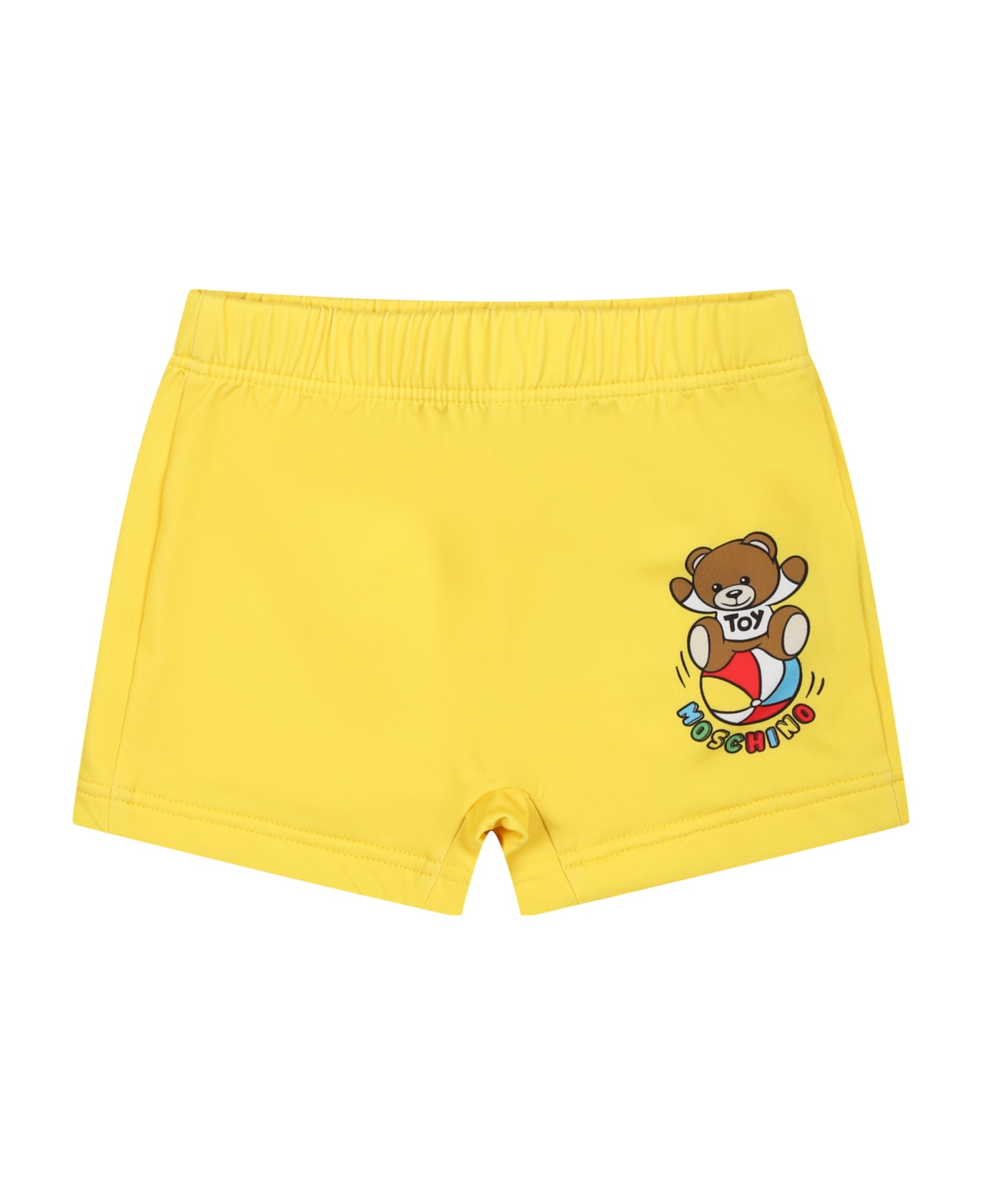 Moschino Yellow Swimsuit For Baby Boy With Teddy Bear And Multicolor Logo - Giallo