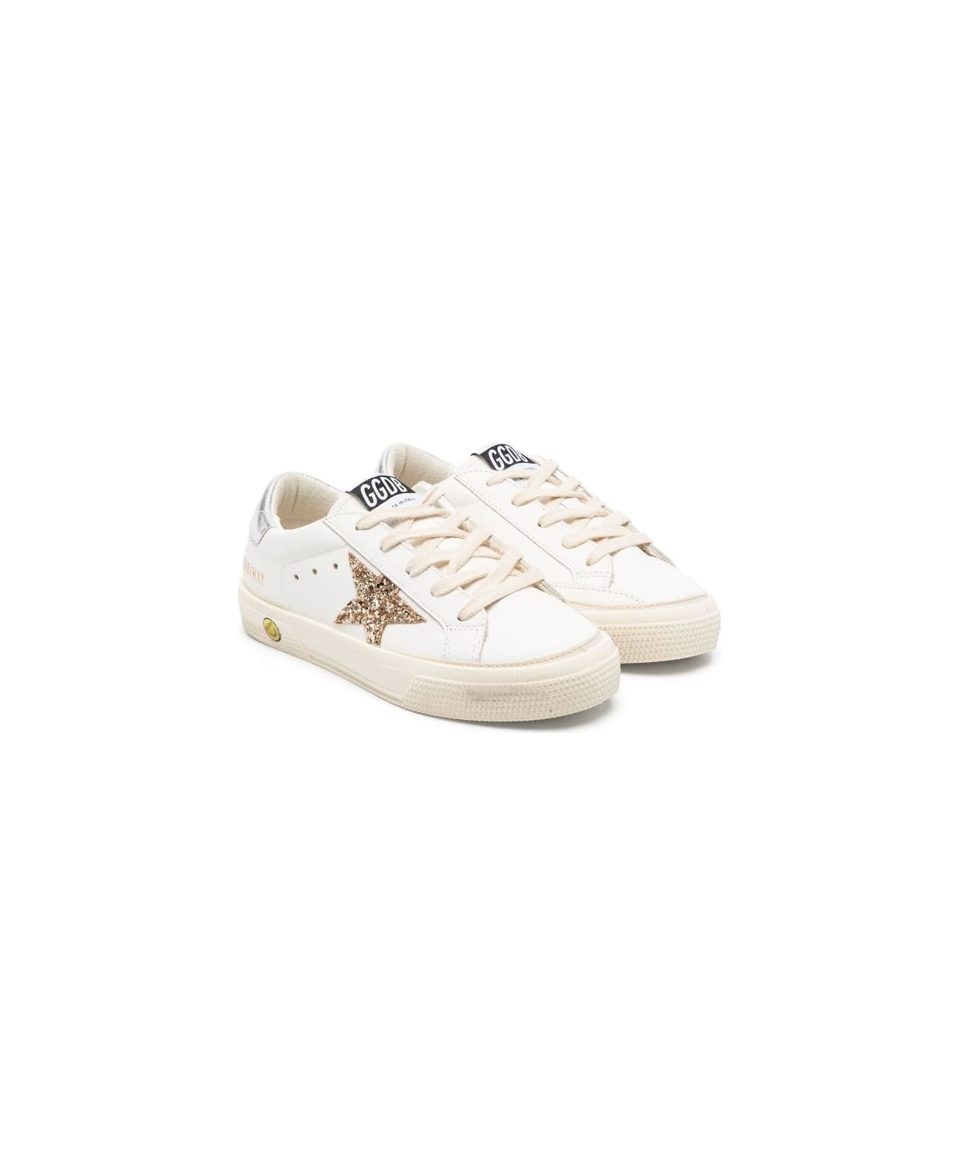 Golden Goose Sneakers Bianche In Pelle Con Lacci Bambina - Bianco