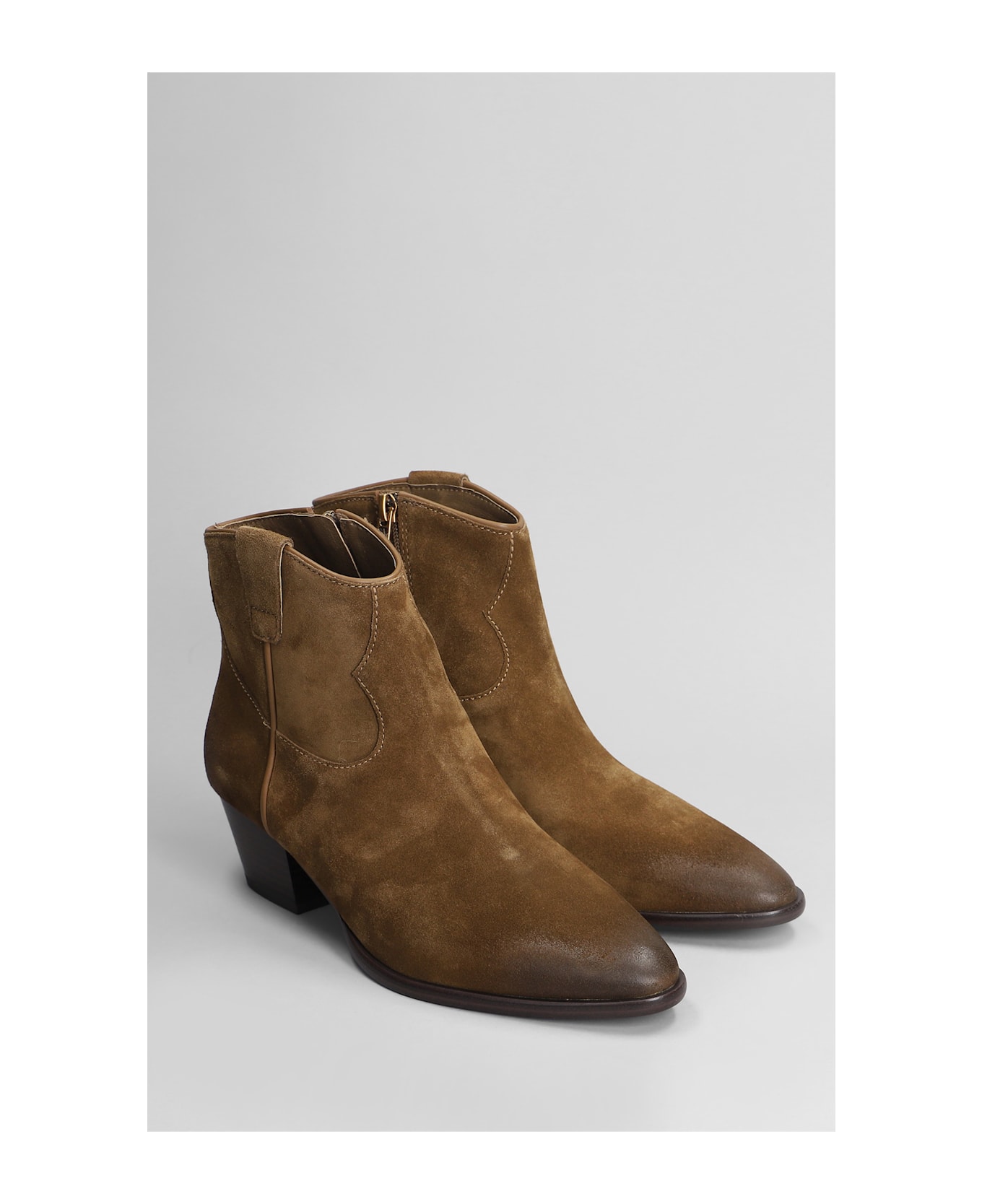 Ash Fame Texan Ankle Boots In Leather Color Suede - leather color