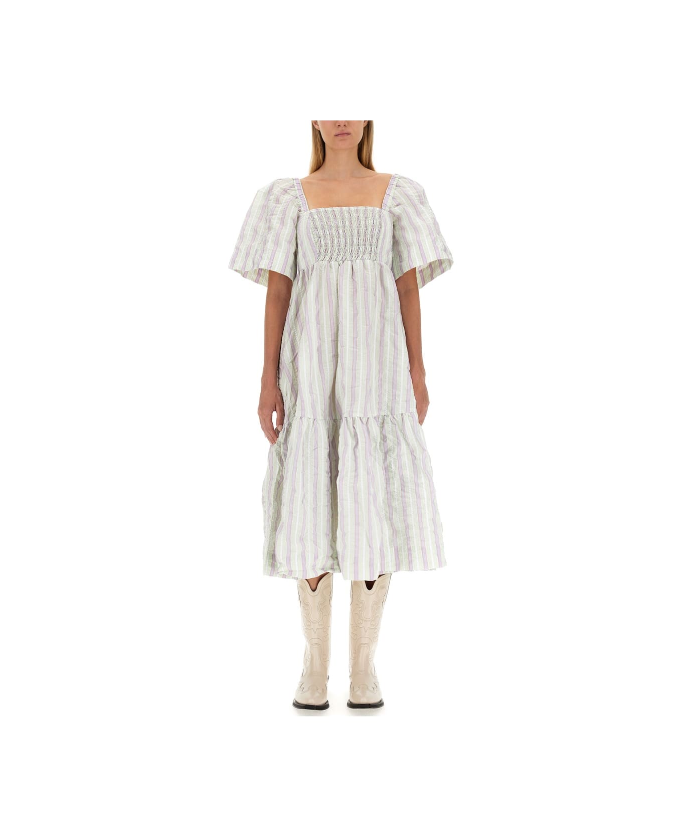 Ganni Dress With Stripe Pattern - White