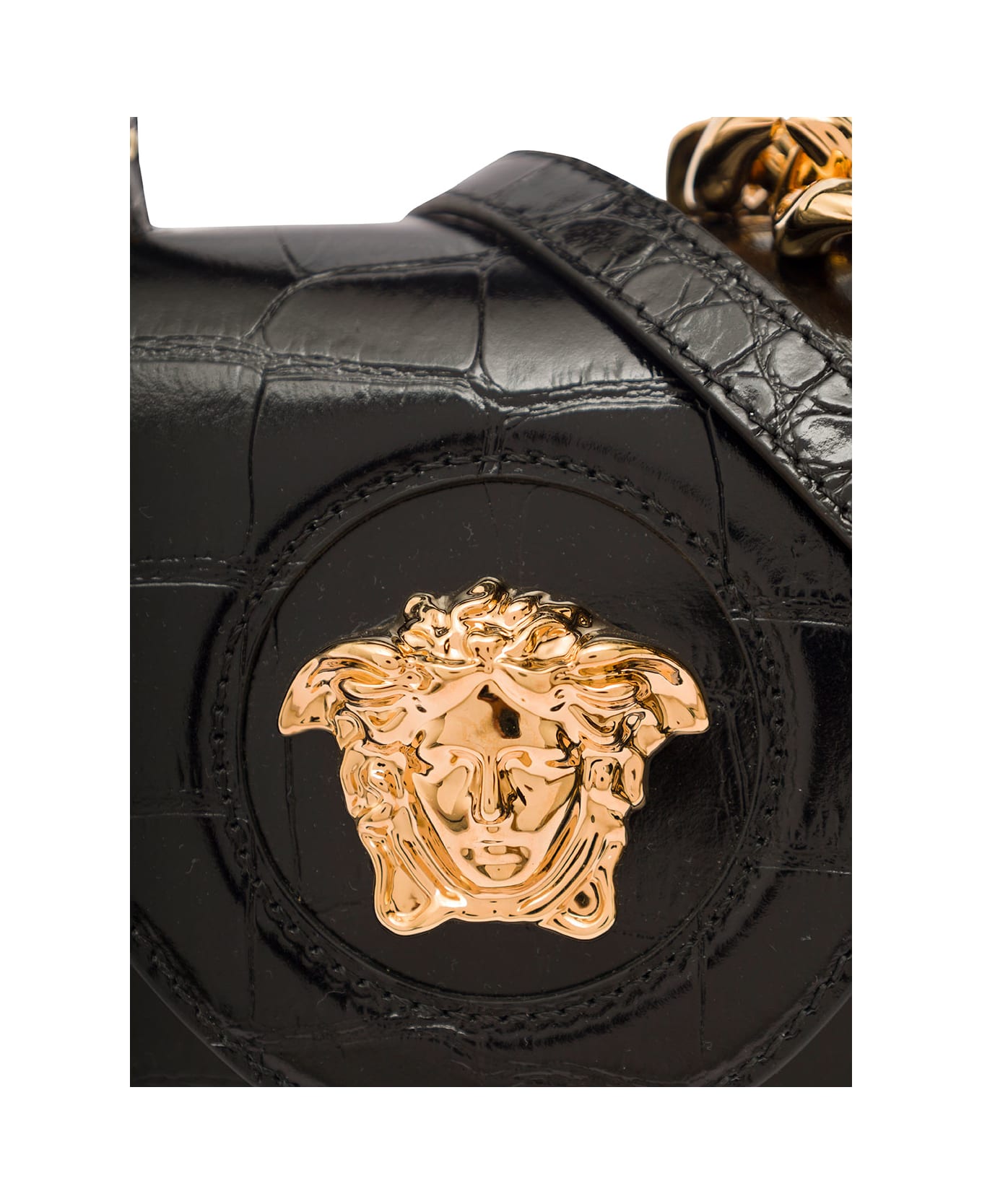 Versace Top Handle Medusa Croco Leather - Black