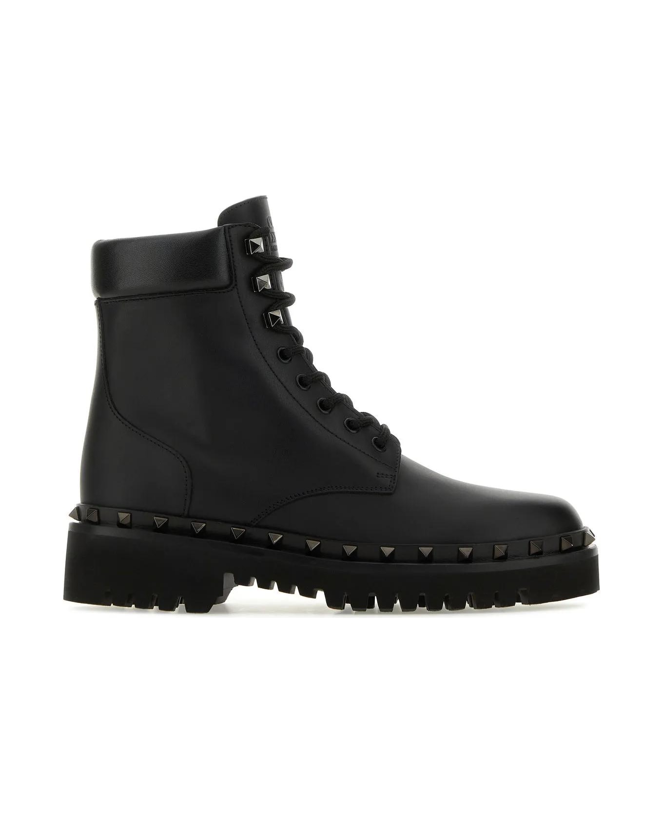 Valentino Garavani Black Leather Rockstud Ankle Boots - BLACK
