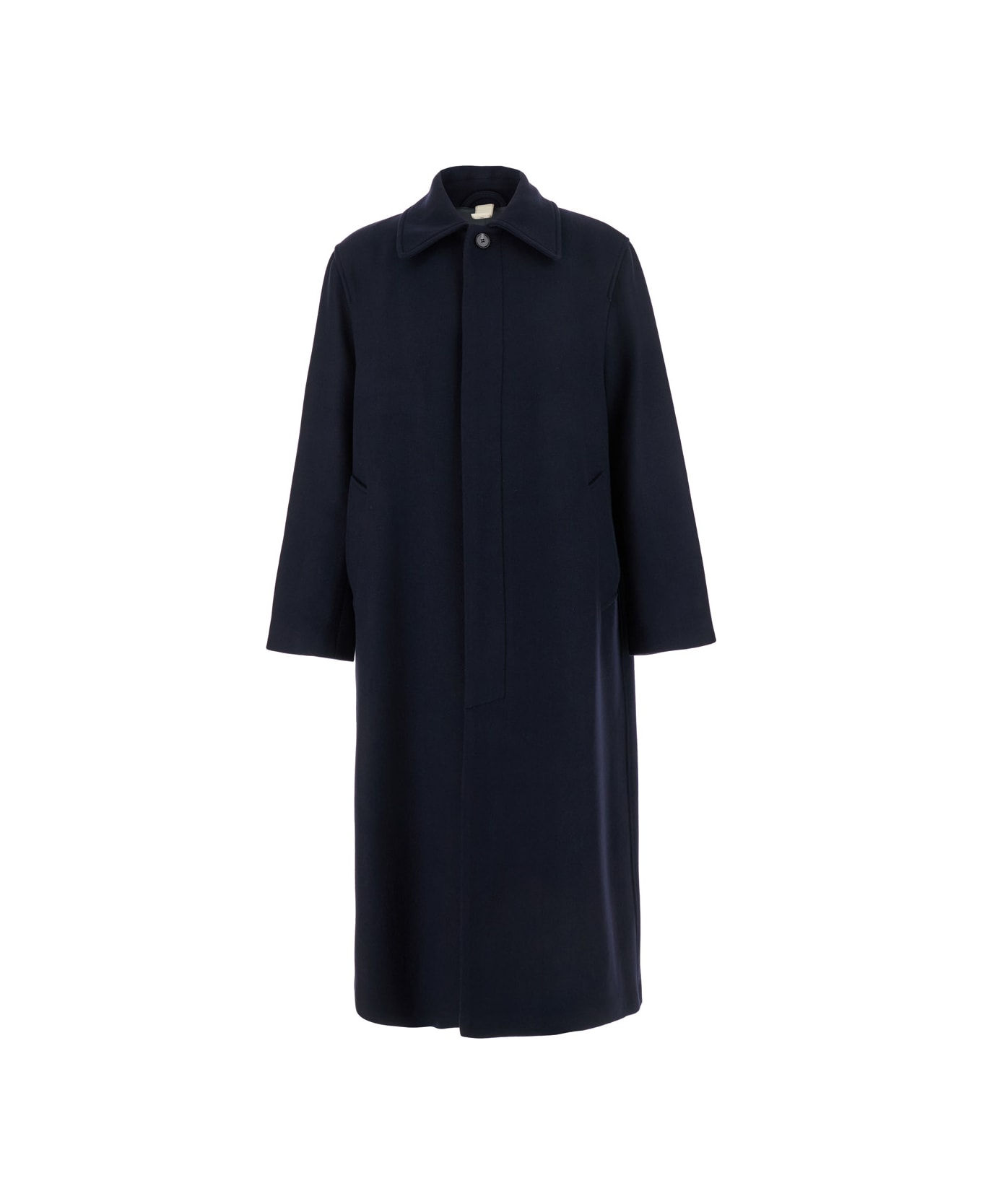 Sunflower Blue Coat With Classic Collar And Wide Sleeves In Wool Blend Man - Blu
