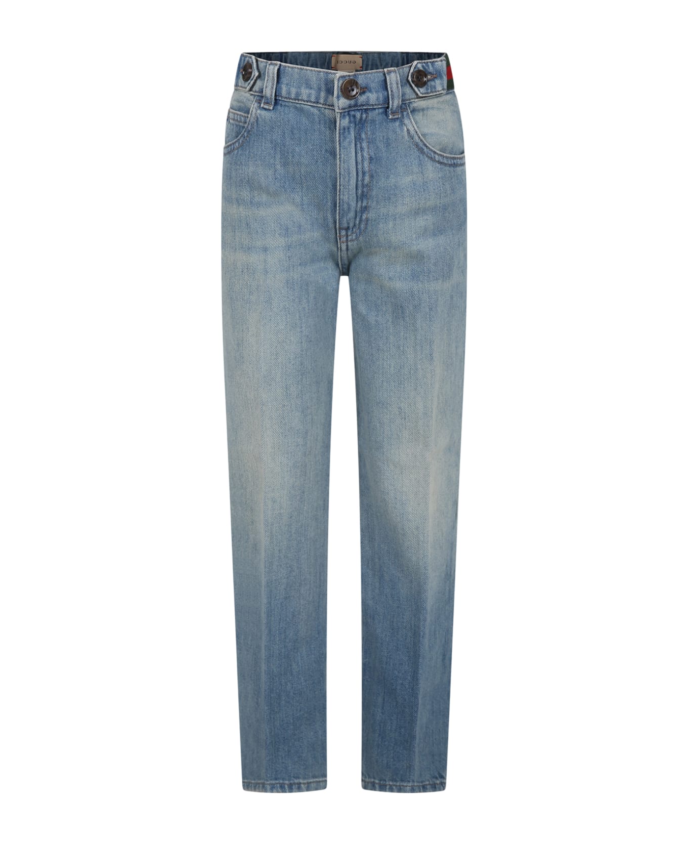 Gucci Blue Jeans For Boy With Web Detail - Denim