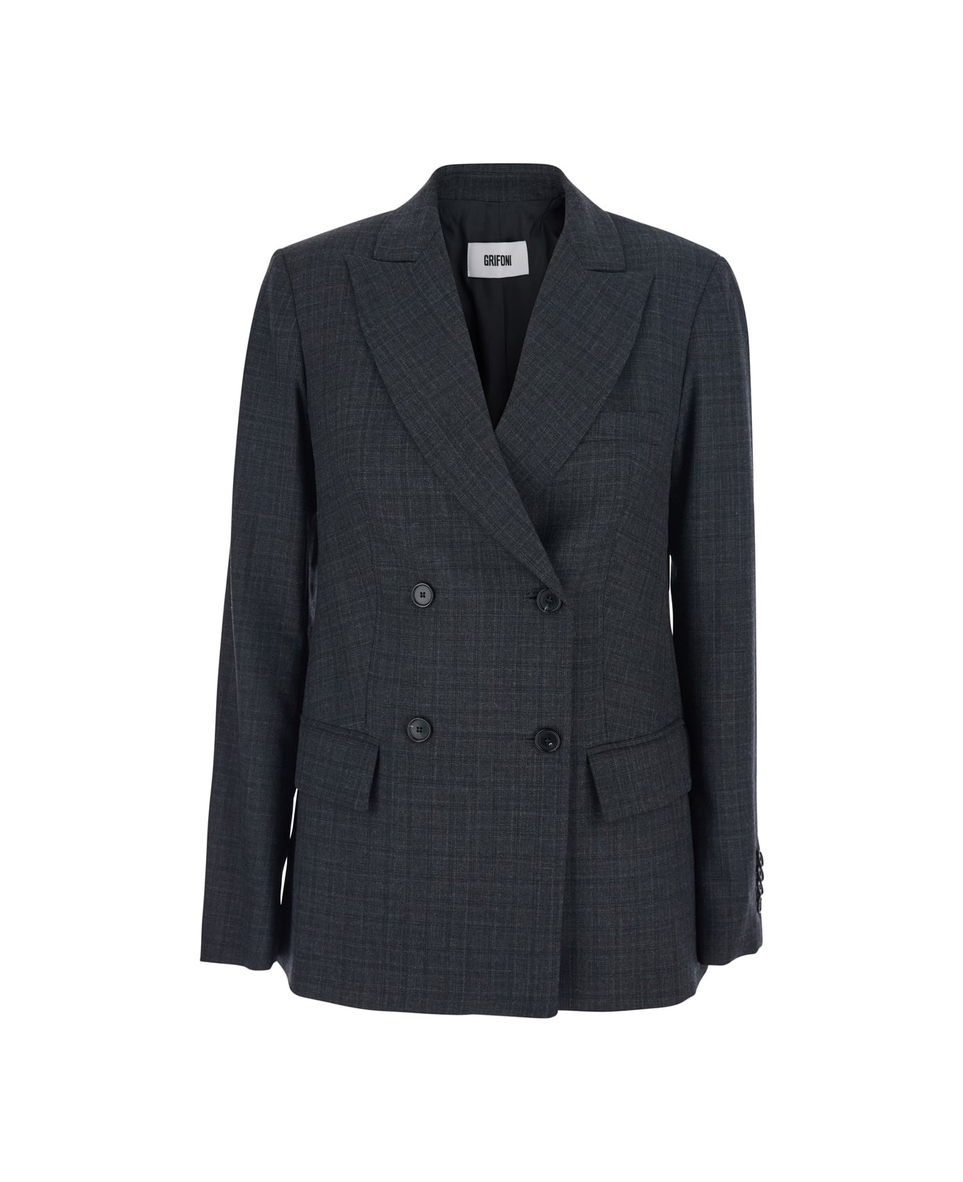 Mauro Grifoni Grey Double-breasted Jacket With Peak Revers And All-over Striped Motif In Wool Woman - Grey