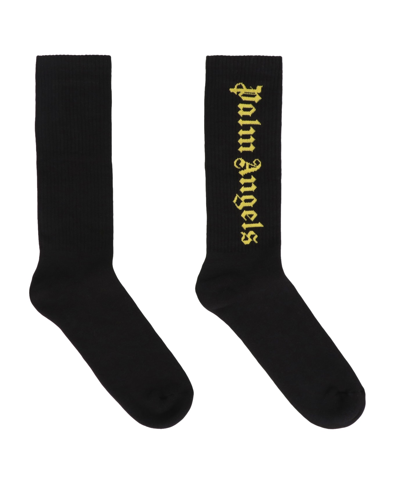 Palm Angels Stretch Cotton Socks With Logo - black 靴下