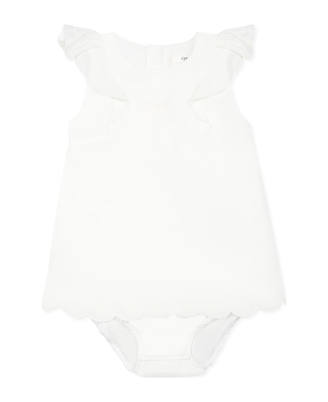 Chloé White Romper For Baby Girl With Logo - White