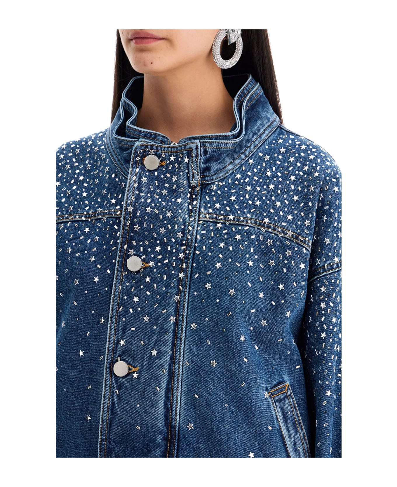 Alessandra Rich Denim Bomber Jacket - BLUE (Blue)