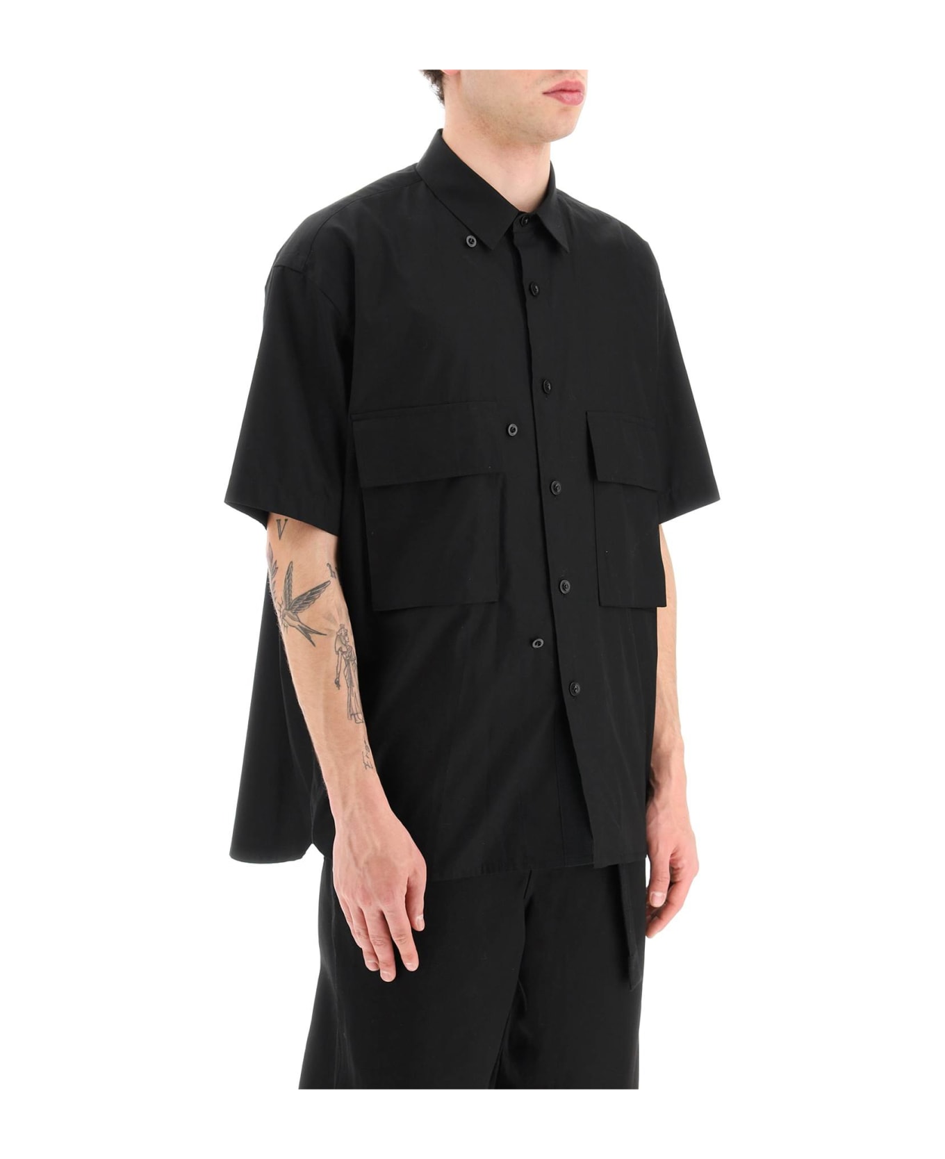 Sacai Short-sleeved Poplin Shirt - BLACK (Black)