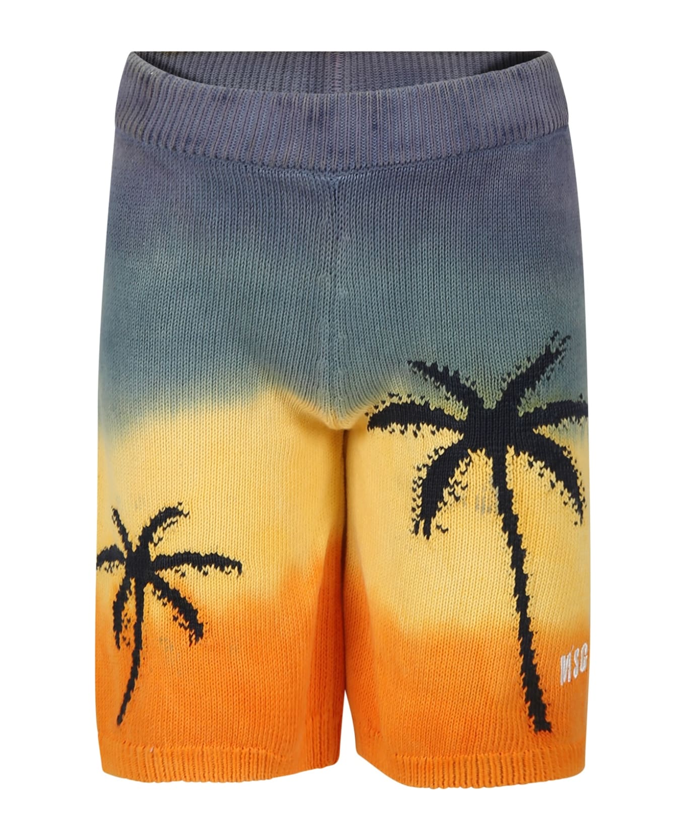 MSGM Multicolort Shorts For Boy With Logo And Palm Tree - Multicolor